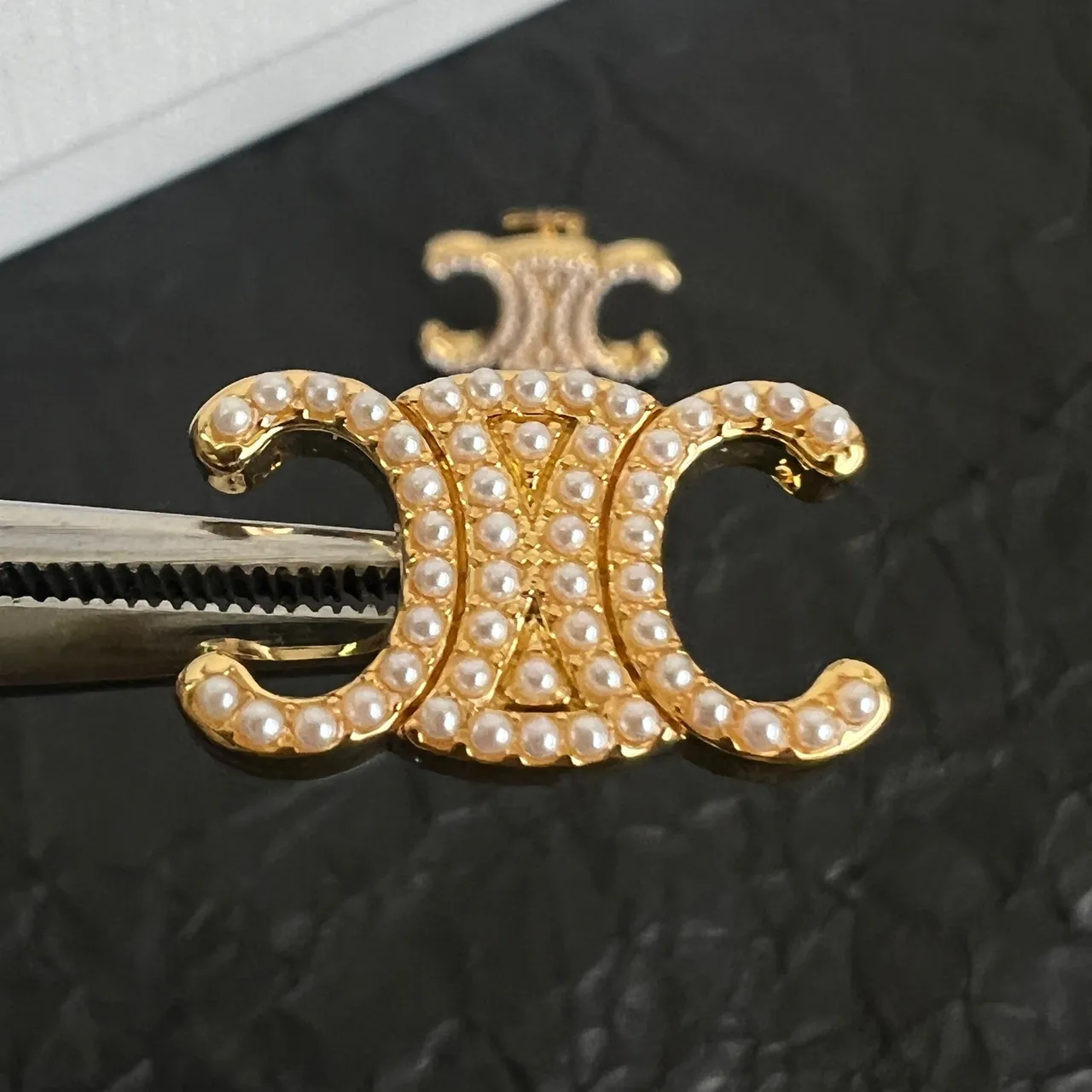Celine Triomphe Pearl-Embellished Double C Stud Earrings