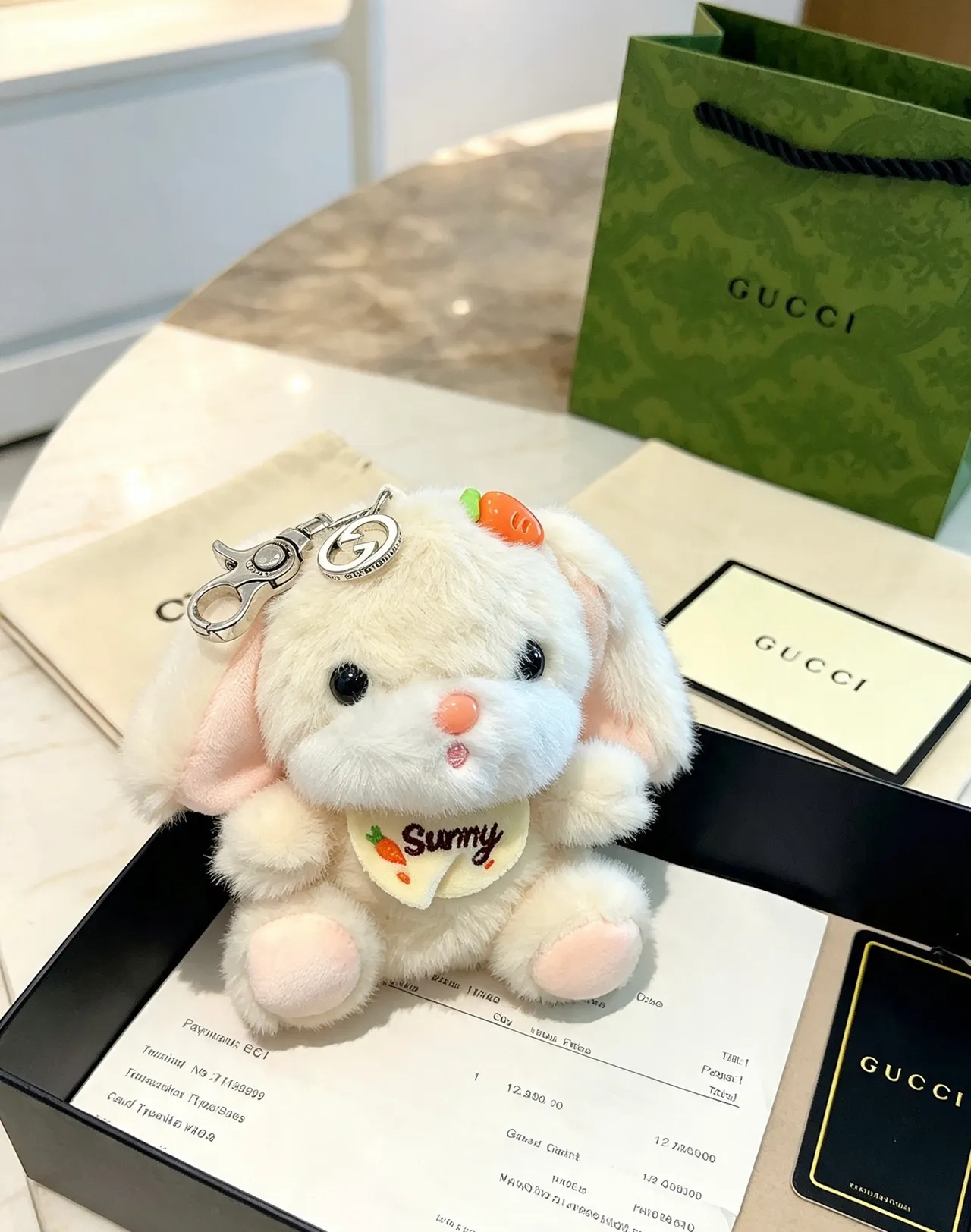 Gucci Beige Pink Plush Rabbit Carrot-Themed Crossbody Bag