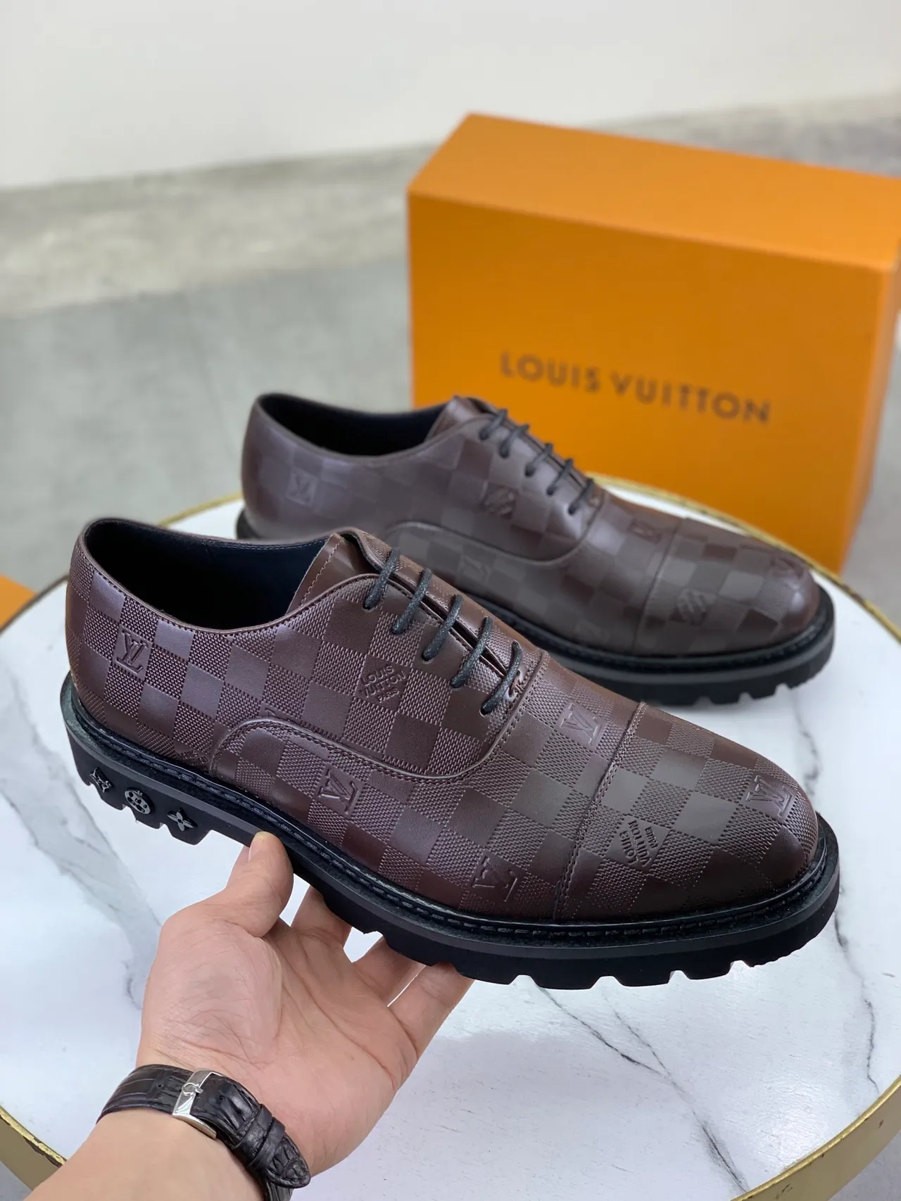 Louis Vuitton LV Trail Brown Damier Cap-Toe Oxford Shoes