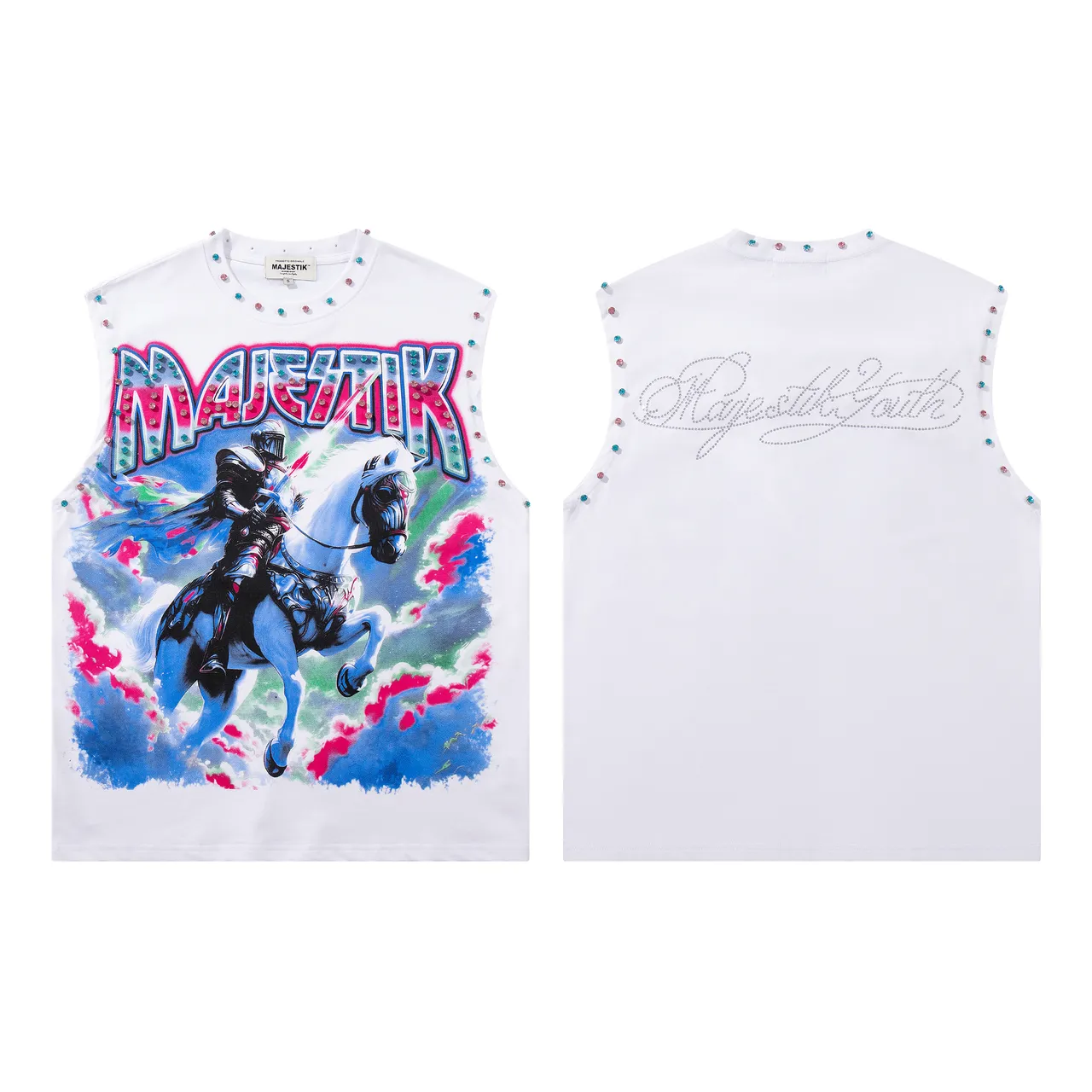 MAJESTIK Graphic-Print Rhinestone-Embellished Sleeveless Vest Top