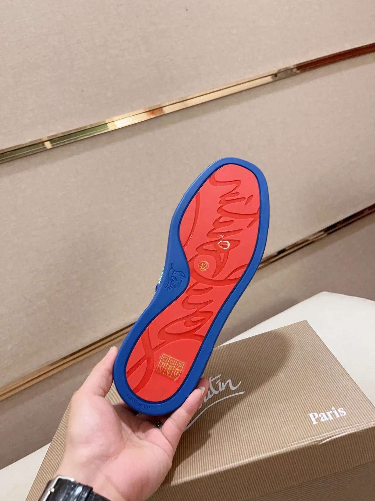 Christian Louboutin Blue Multicolor Crystal-Embellished Suede Upper Lifestyle Sneakers
