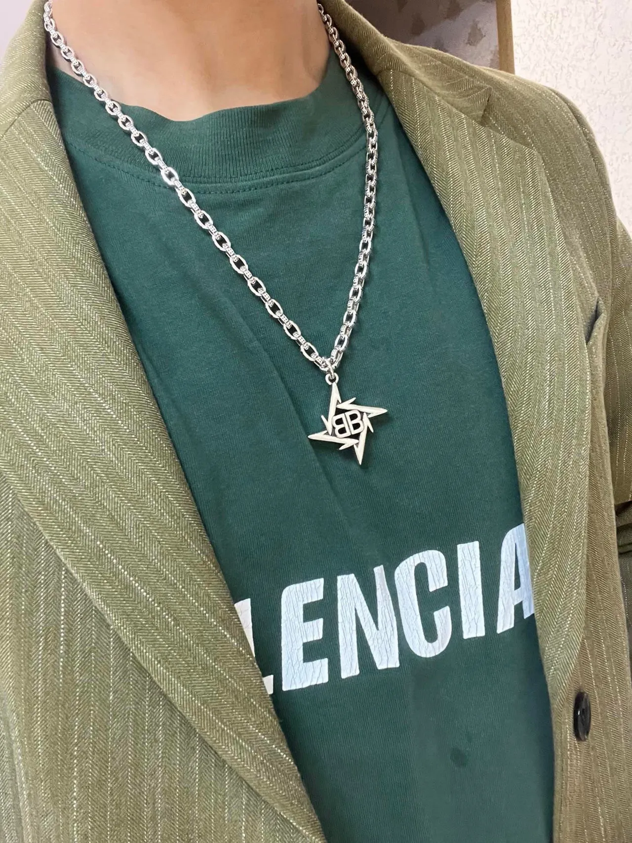 Balenciaga BB Star Pendant Silver Chain Necklace