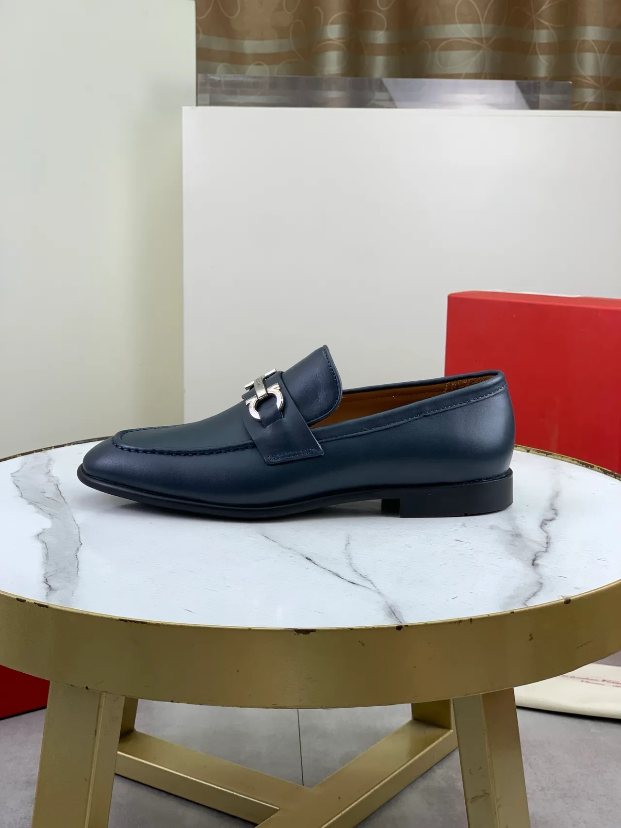 Salvatore Ferragamo Gancini Loafer Navy Leather Loafers