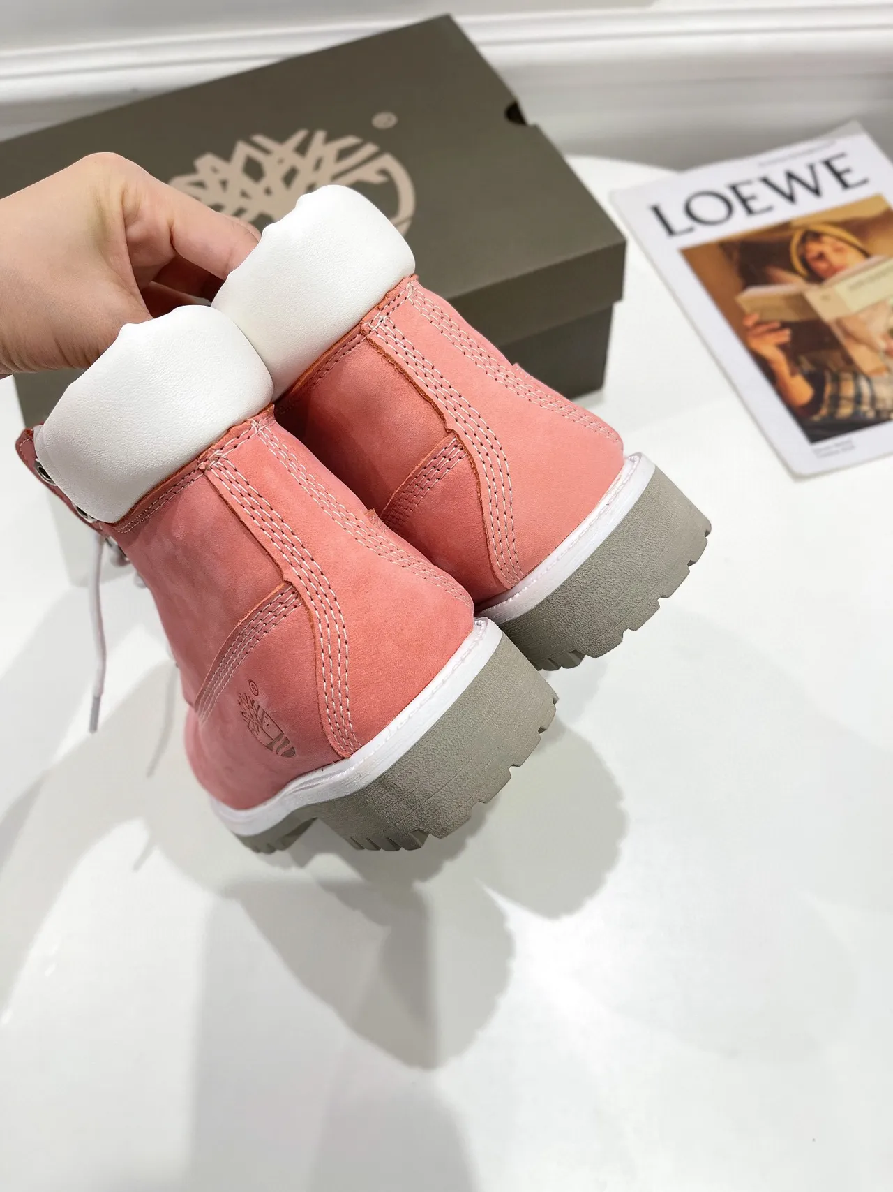 Timberland Premium 6-Inch Coral Pink Suede Work Boots