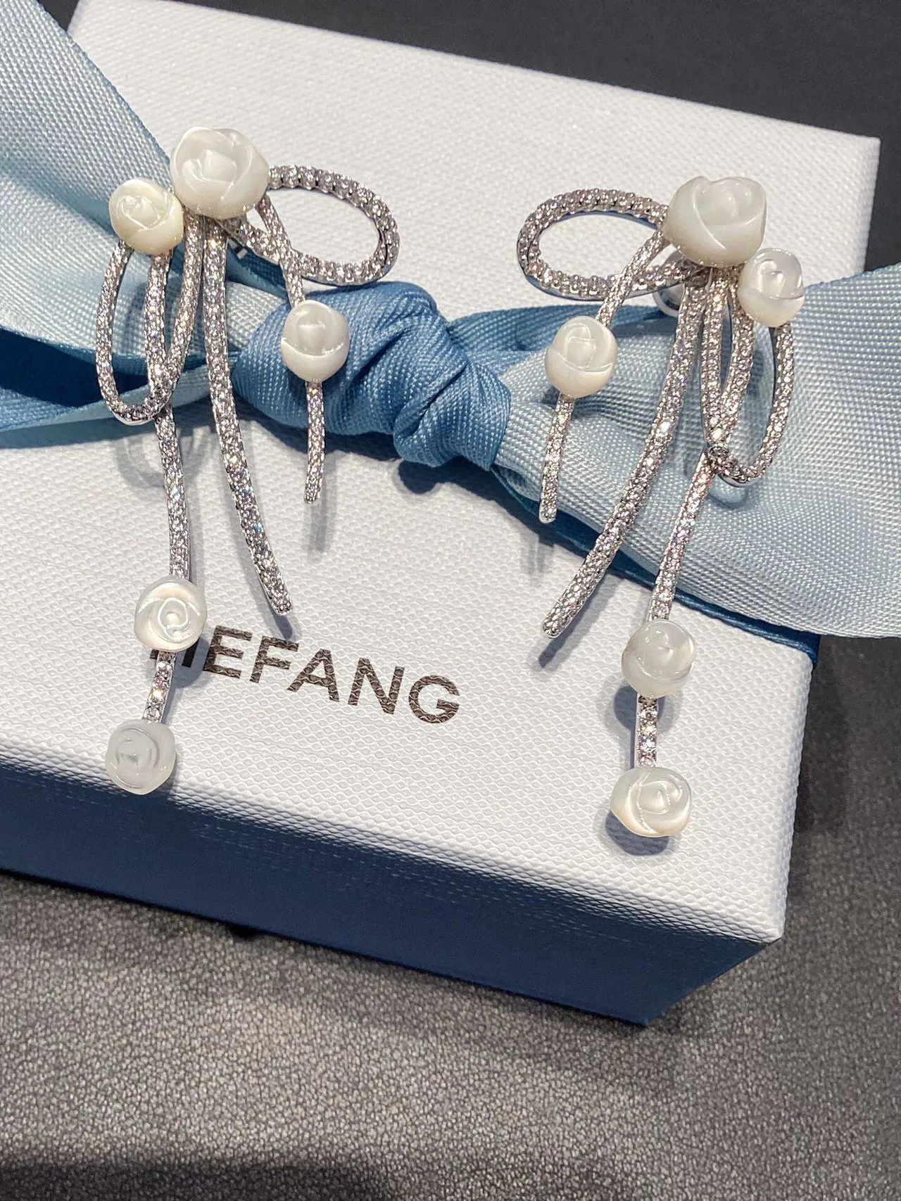 Tiffany & Co. Bow-Motif Pavé-Set Carved Floral Multi-Drop Earrings