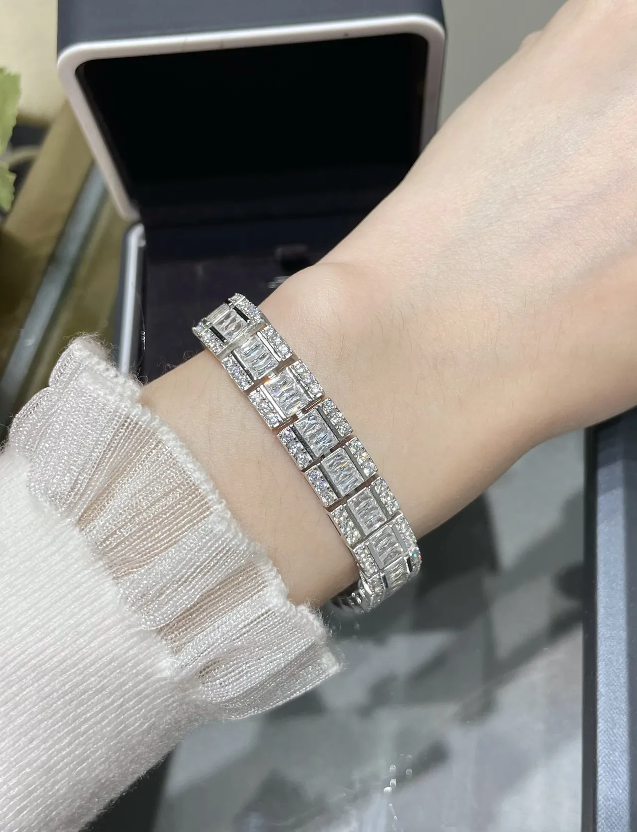 Tiffany & Co. T Collection Silver White Multi-Row Baguette-Cut Bracelet