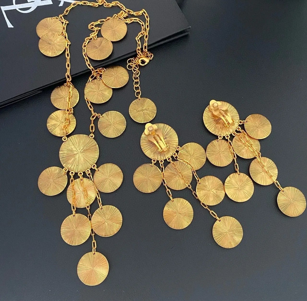 Saint Laurent Gold Coin-Inspired Multi-Tiered Chain Necklace