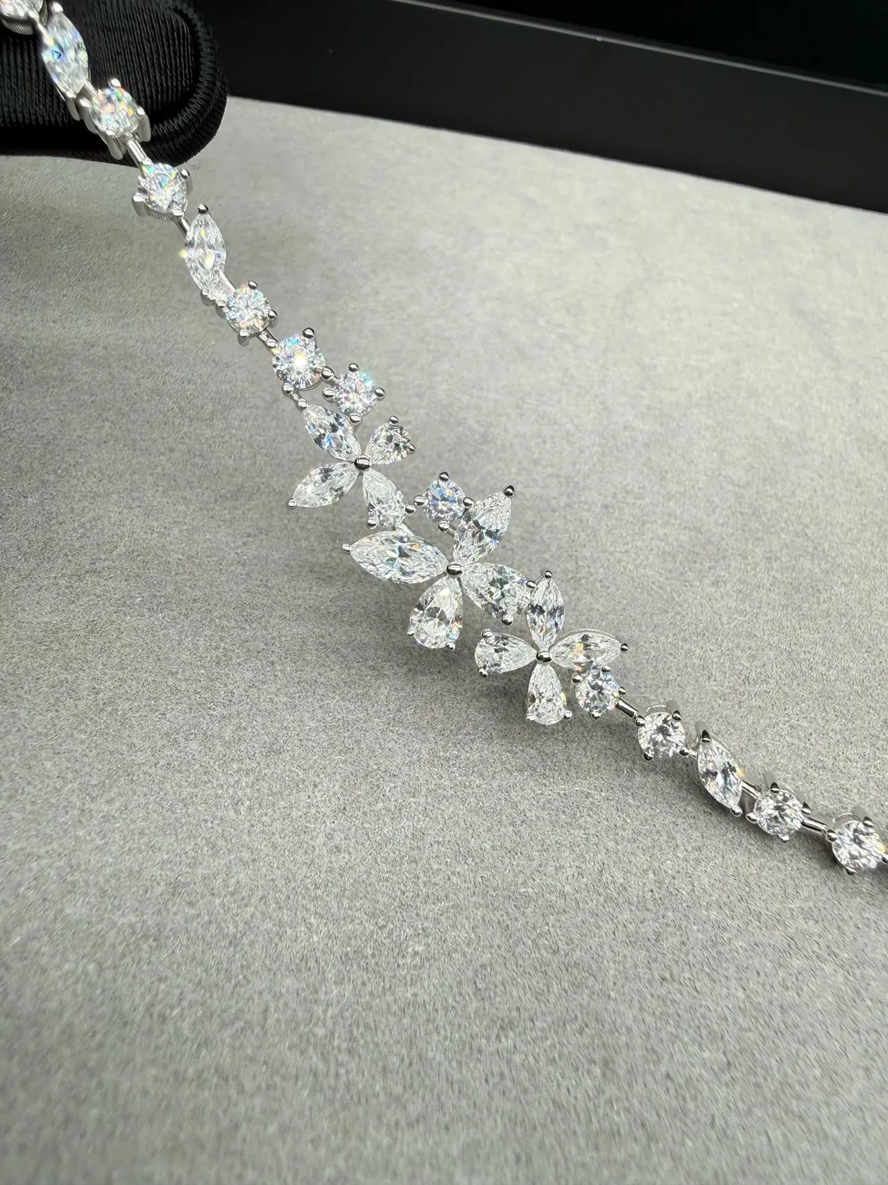 Floral Motif Marquise-Cut Crystal Bracelet