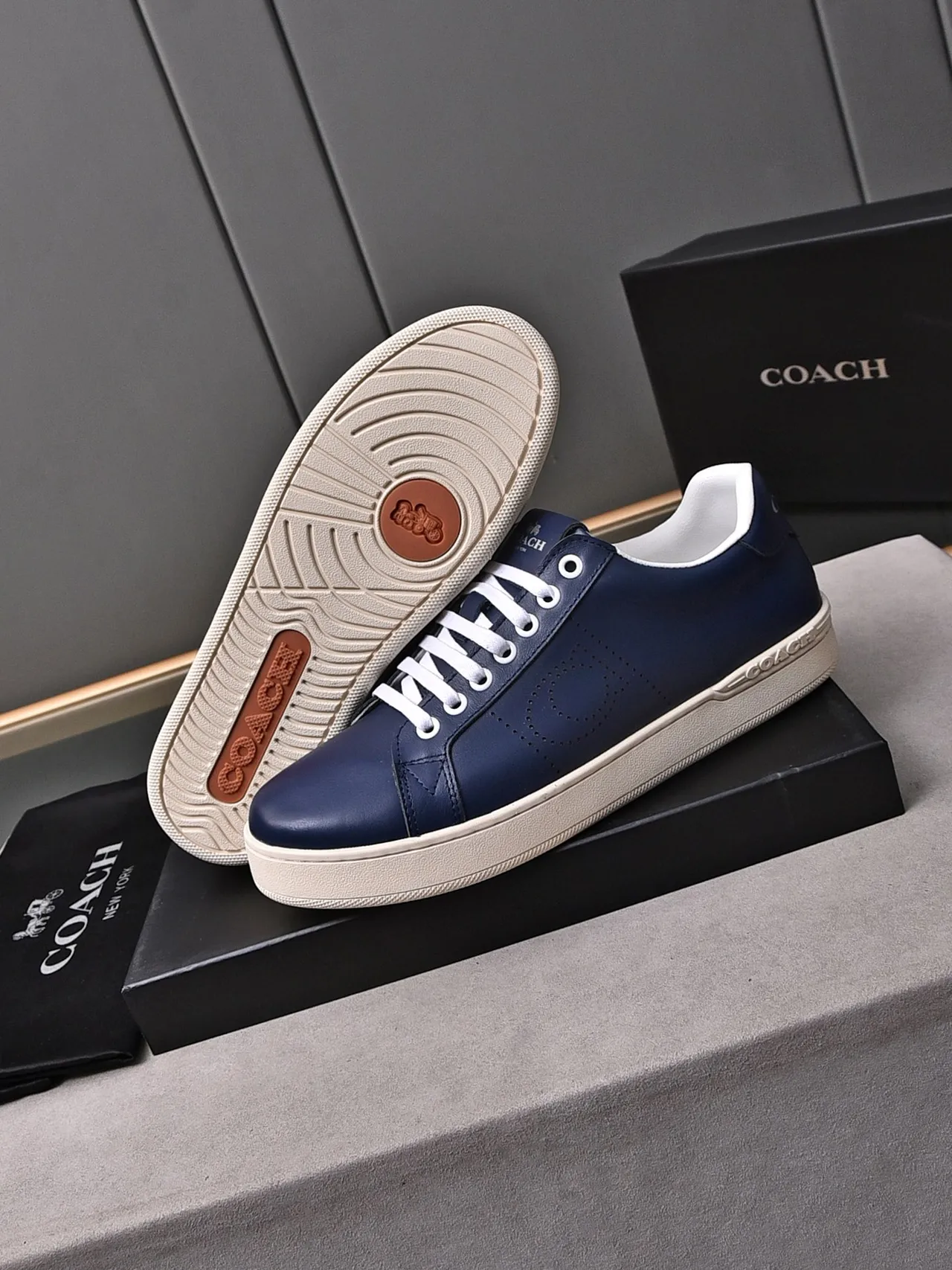 Coach Navy Leather Perforated Logo Lifestyle Sneakers