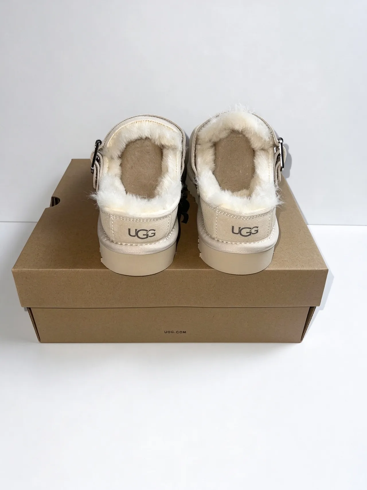 UGG Beige White Suede Upper Shearling-Lined Loafer