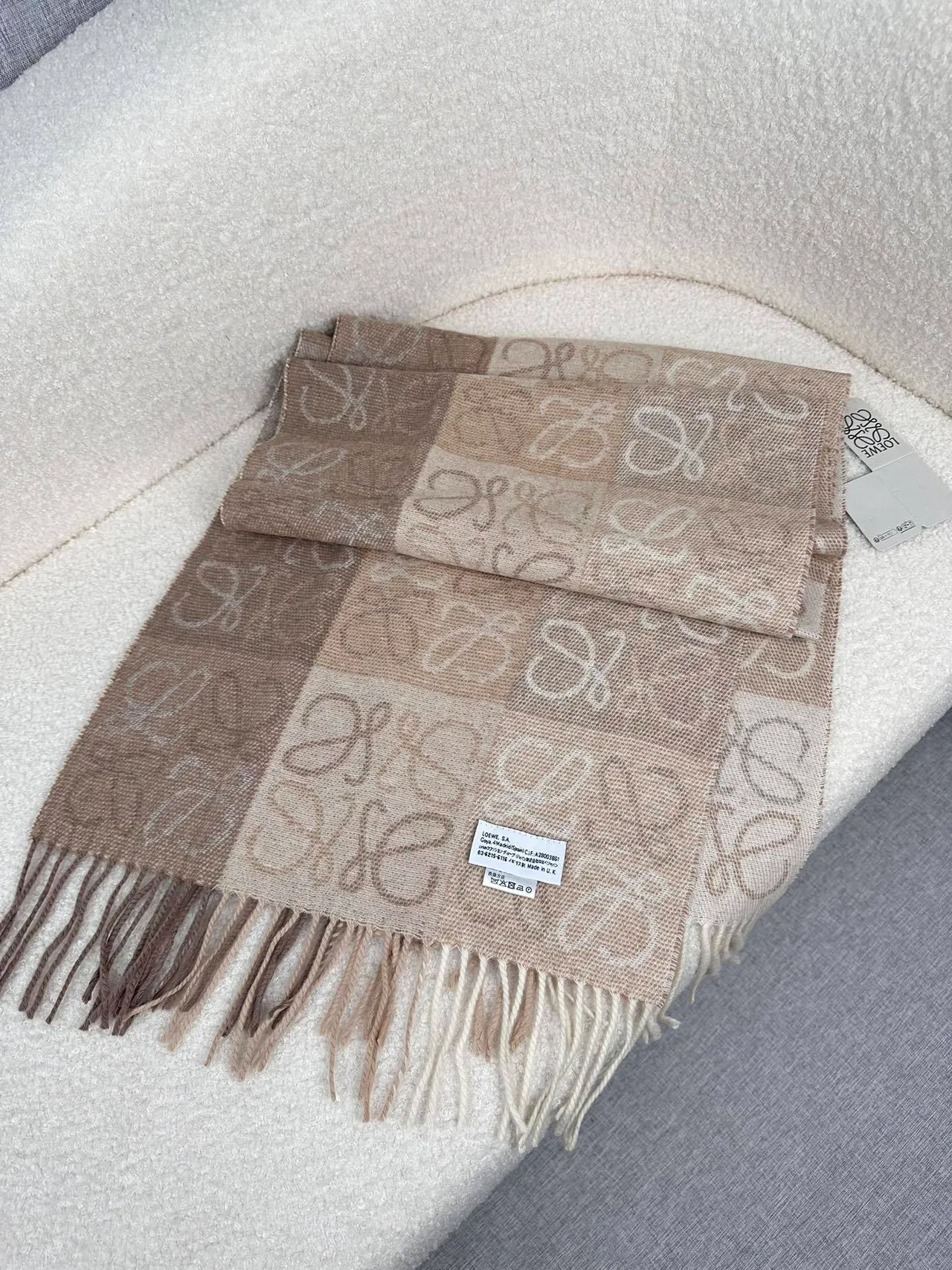 Loewe Anagram Monogram Tonal Beige Cashmere Scarf
