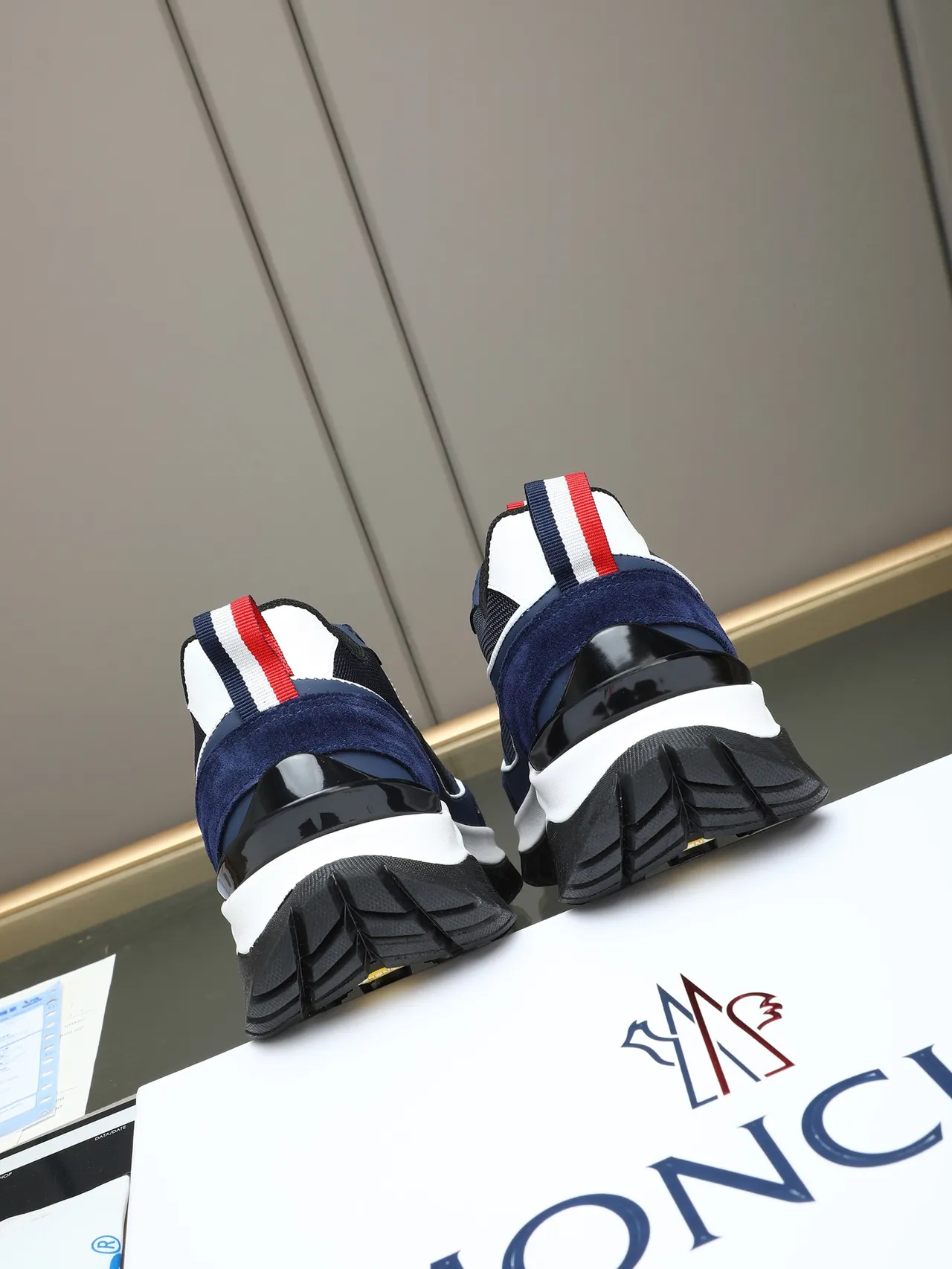 Moncler Navy Black Blue Suede And Mesh Upper White Midsole Stripe Sneakers