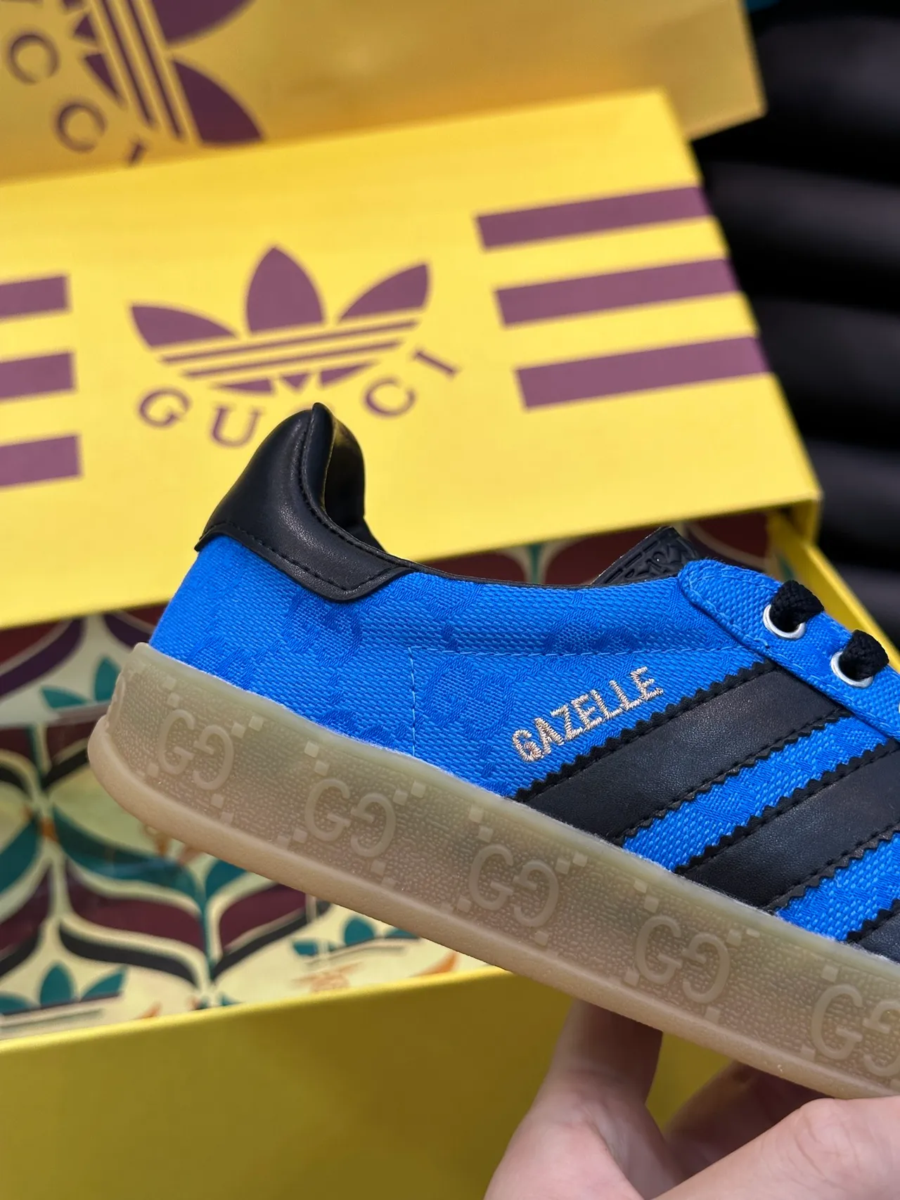 Adidas Gazelle Blue and Black Gucci Monogram Lifestyle Sneakers