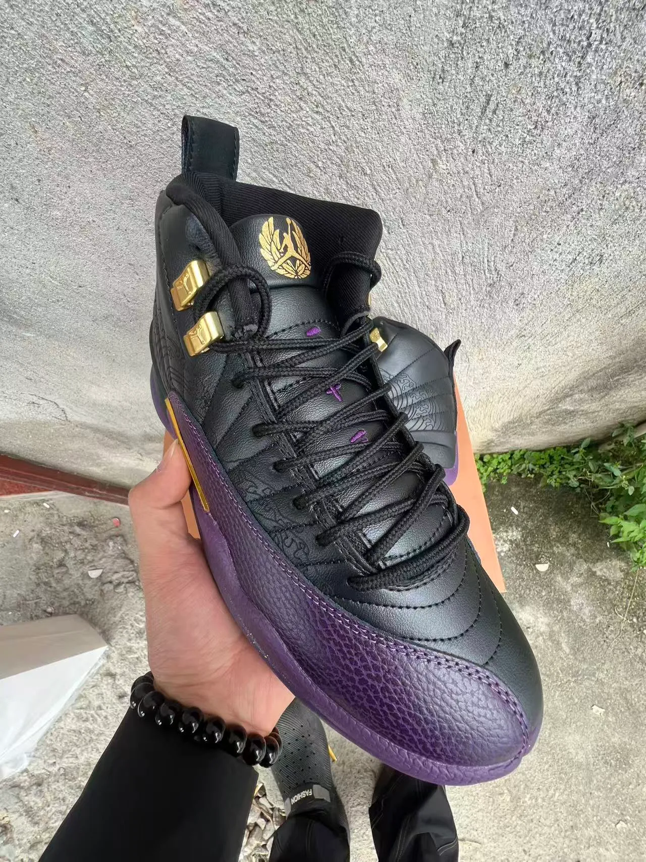 Air Jordan 12 Black Purple Gold Basketball Shoes