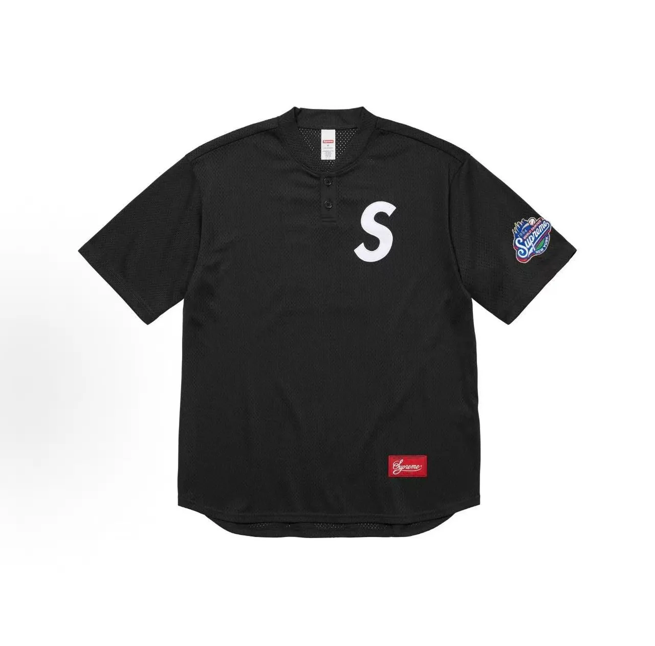 Supreme Baseball Black White Mesh Fabric Henley Placket Jersey