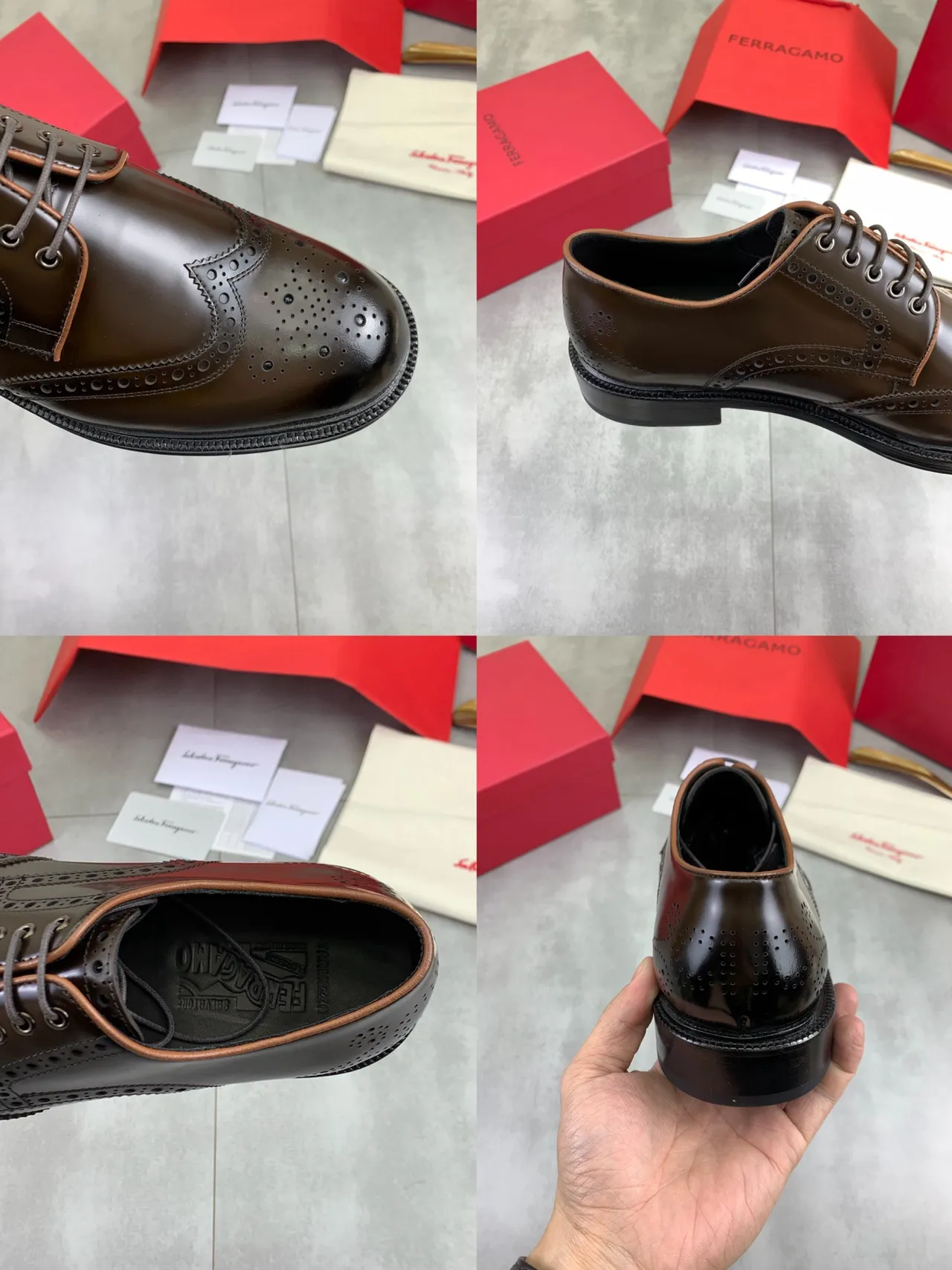 Salvatore Ferragamo Full-Brogue Wingtip Brown Leather Brogues