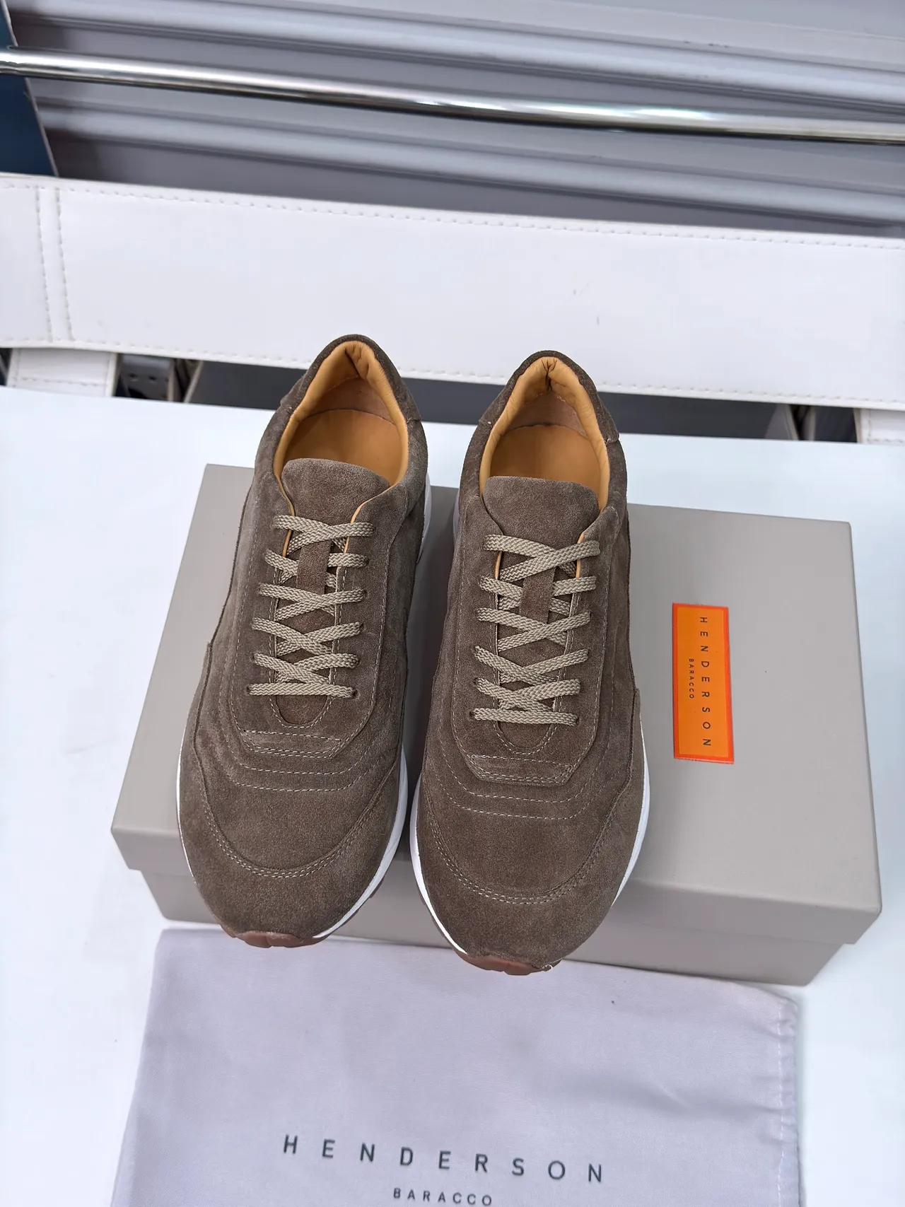 Brown White Suede Upper Chunky Layered Sole Sneakers