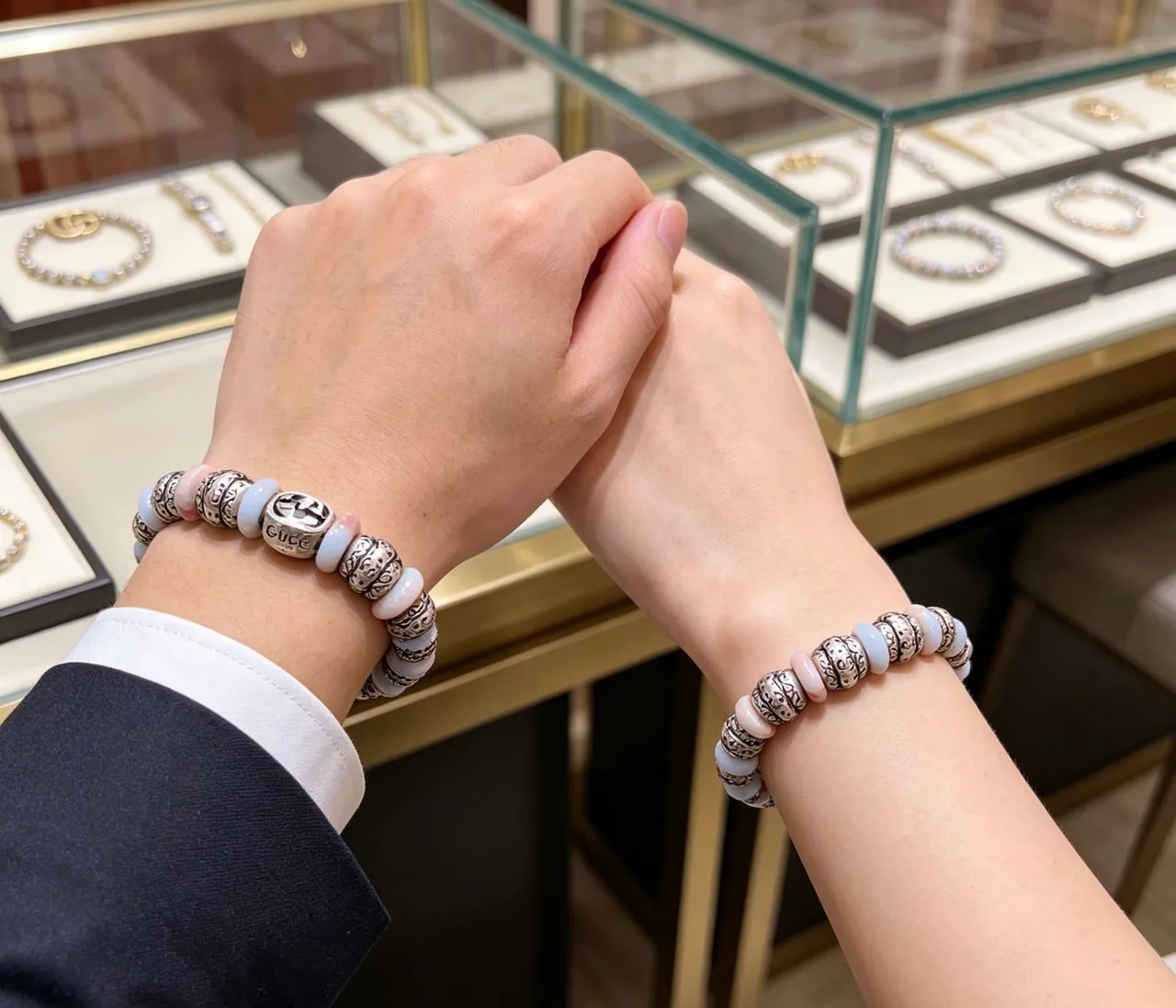 Gucci Multicolor Silver Beaded Ornate Scrollwork Bracelet