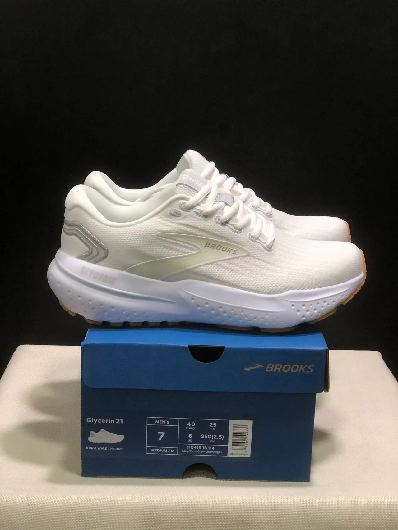 Brooks Glycerin White and Gum Running Shoes