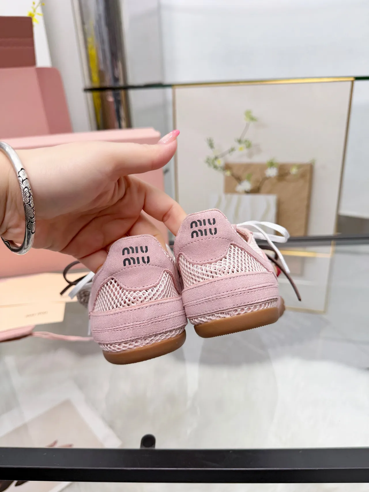 Miu Miu Pink Brown Suede And Mesh Upper Dual-Tone Laces Lifestyle Sneakers