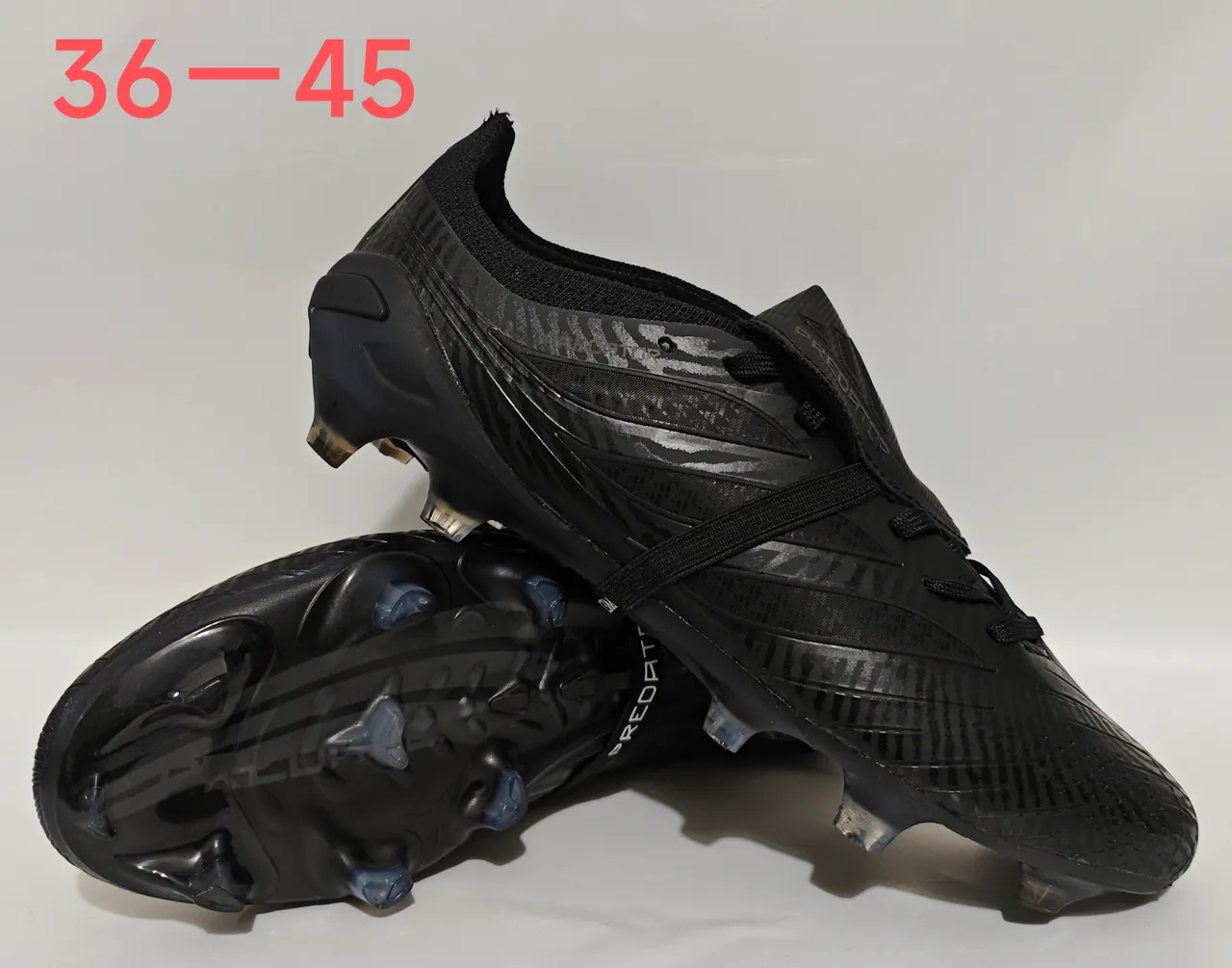 Adidas Predator Black Blue Laceless Strap Closure Textured Synthetic Upper Firm-Ground Soccer Shoes