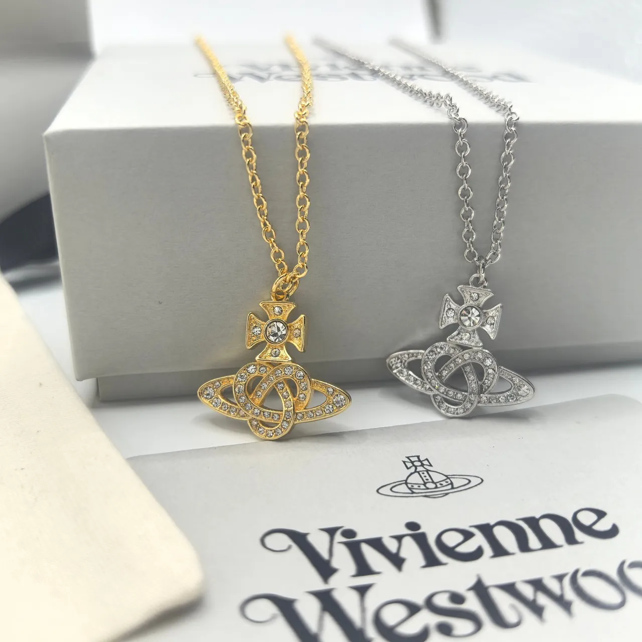 Vivienne Westwood Orb Pendant Necklace Gold and Silver Crystal Necklaces