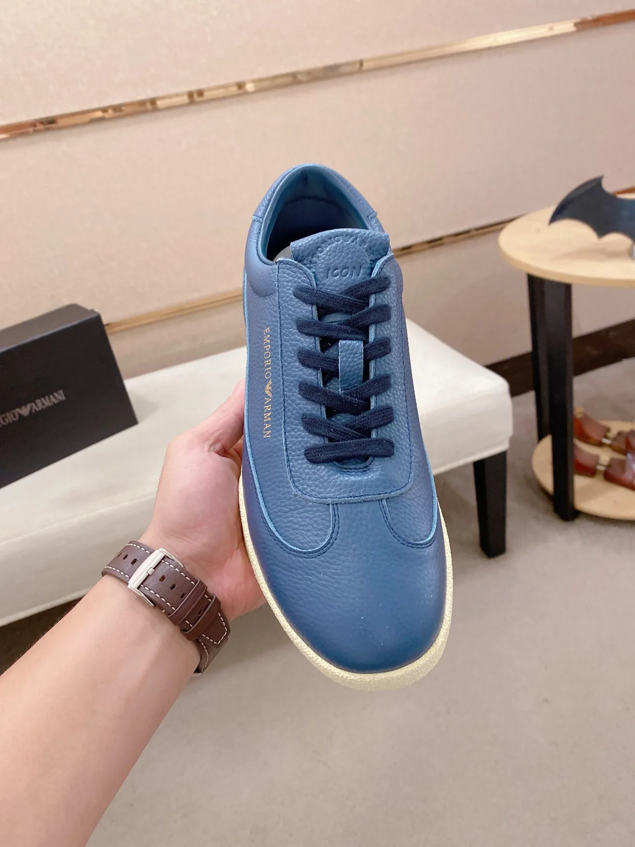 Emporio Armani Blue Leather Lifestyle Sneaker