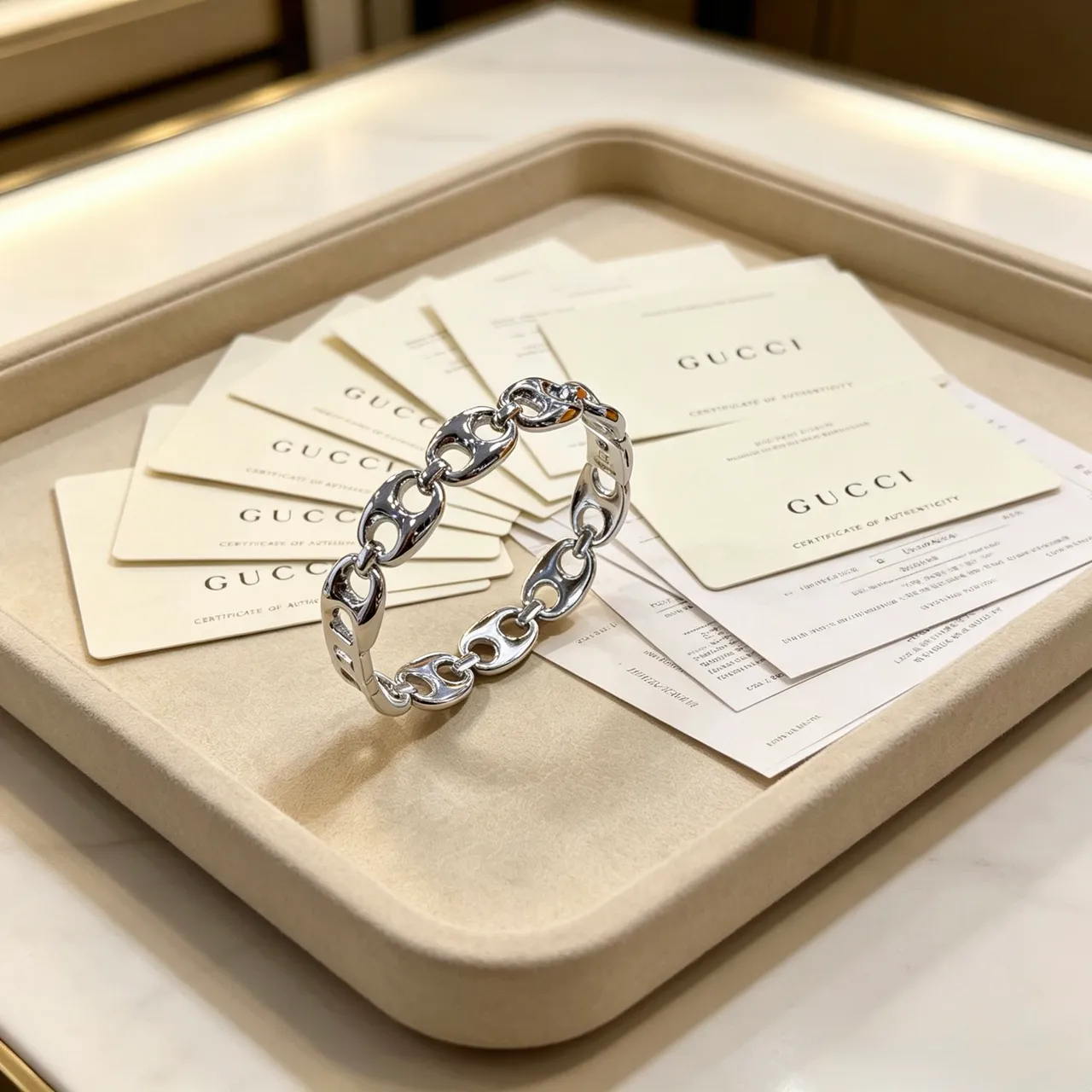 Gucci Horsebit 1955 Silver Chunky Oval-Link Polished Bracelet