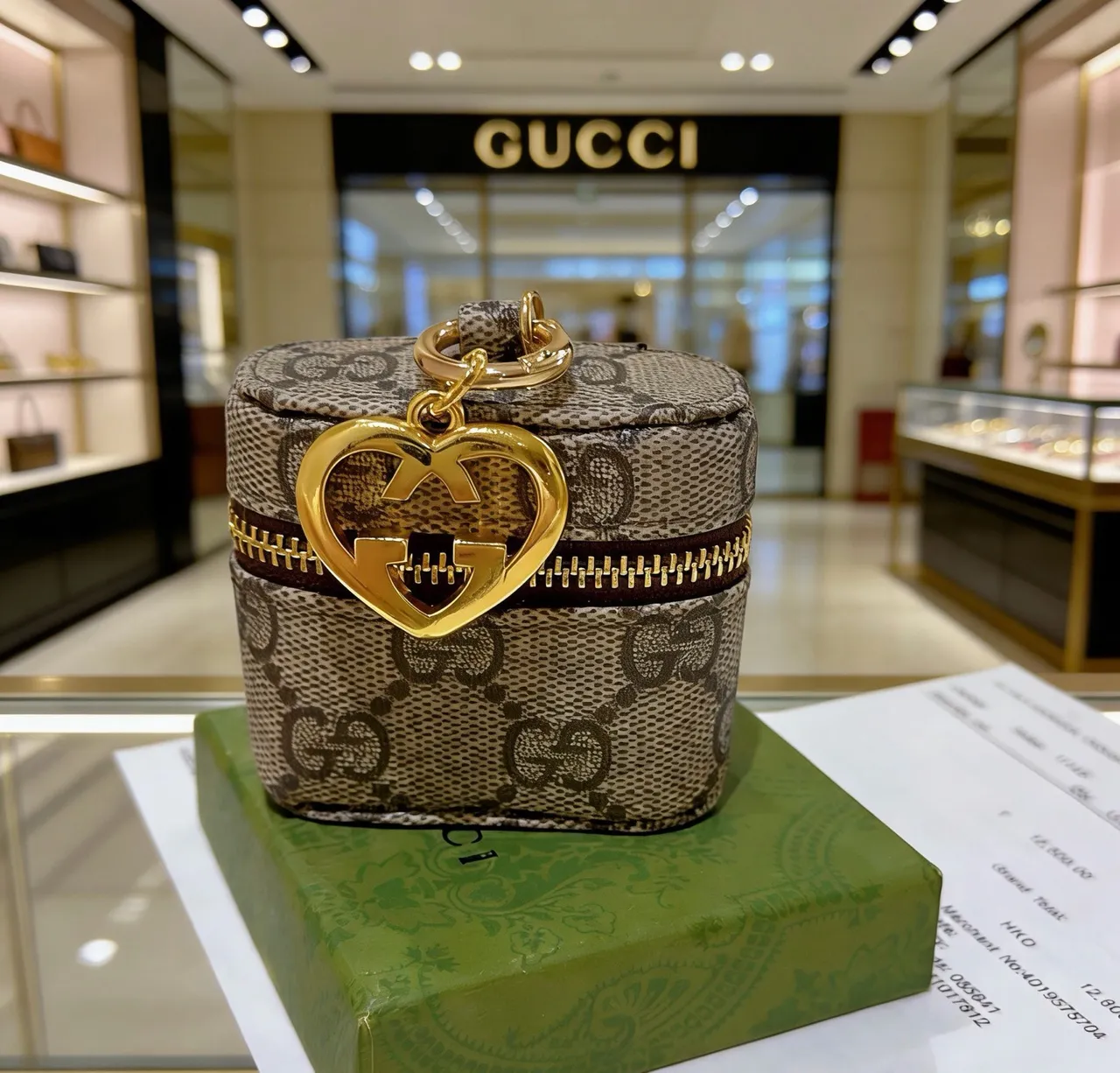 Gucci Beige Brown Cylindrical GG Monogram Canvas Bucket Bag