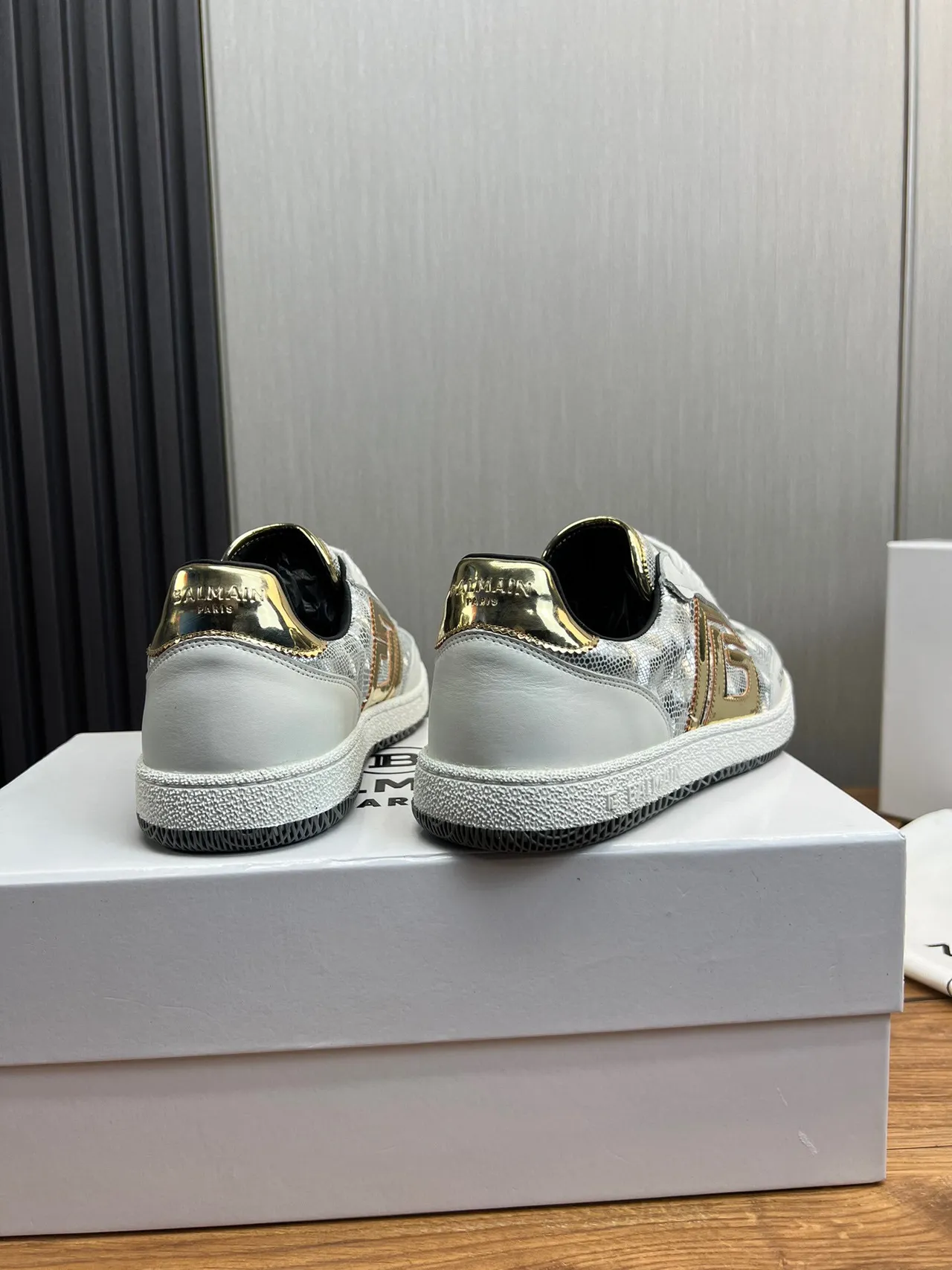 Balmain B-Court White Silver Gold Metallic Lifestyle Sneakers