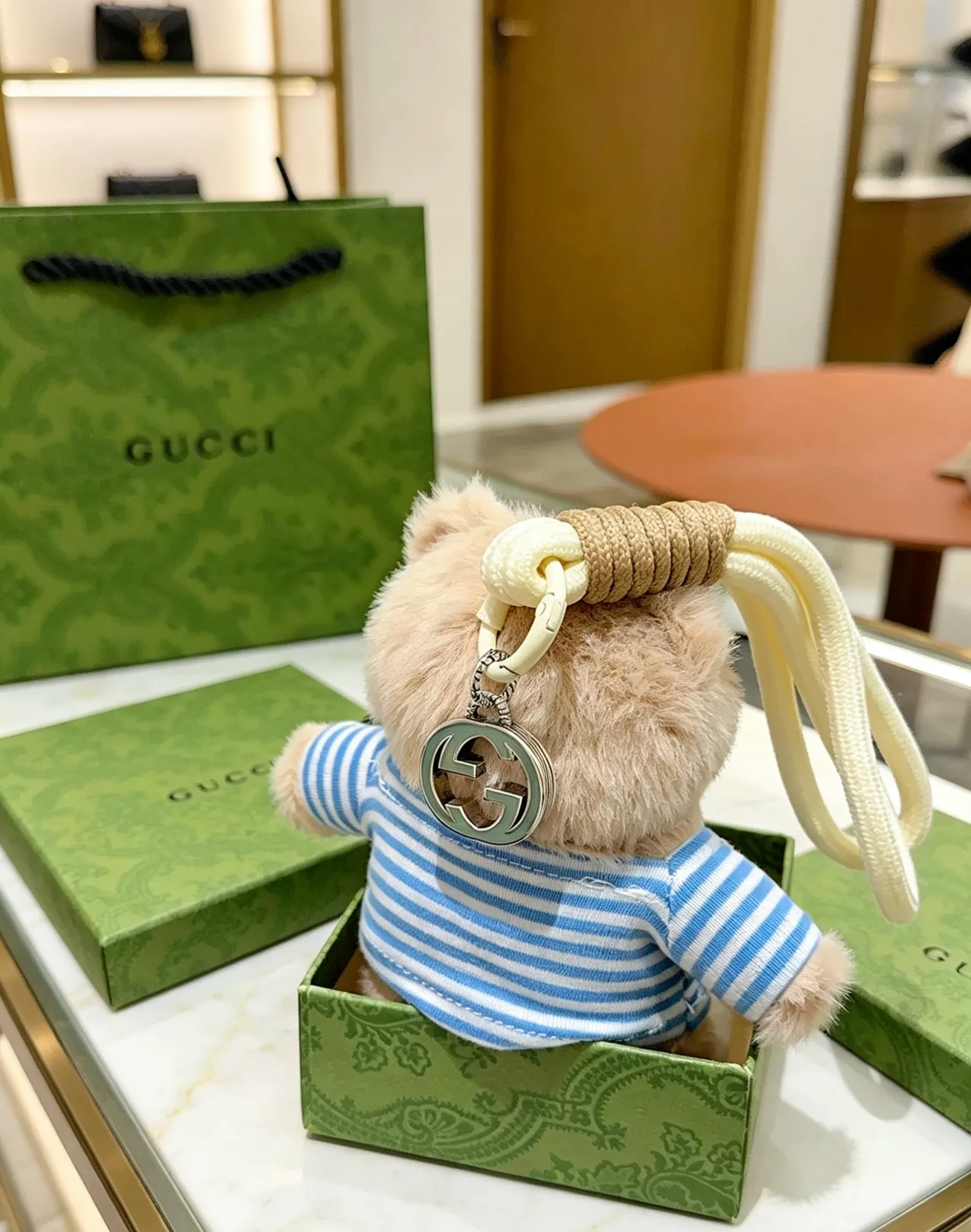 Gucci Green Beige Embossed Leather Interlocking G Hardware Tote Bag