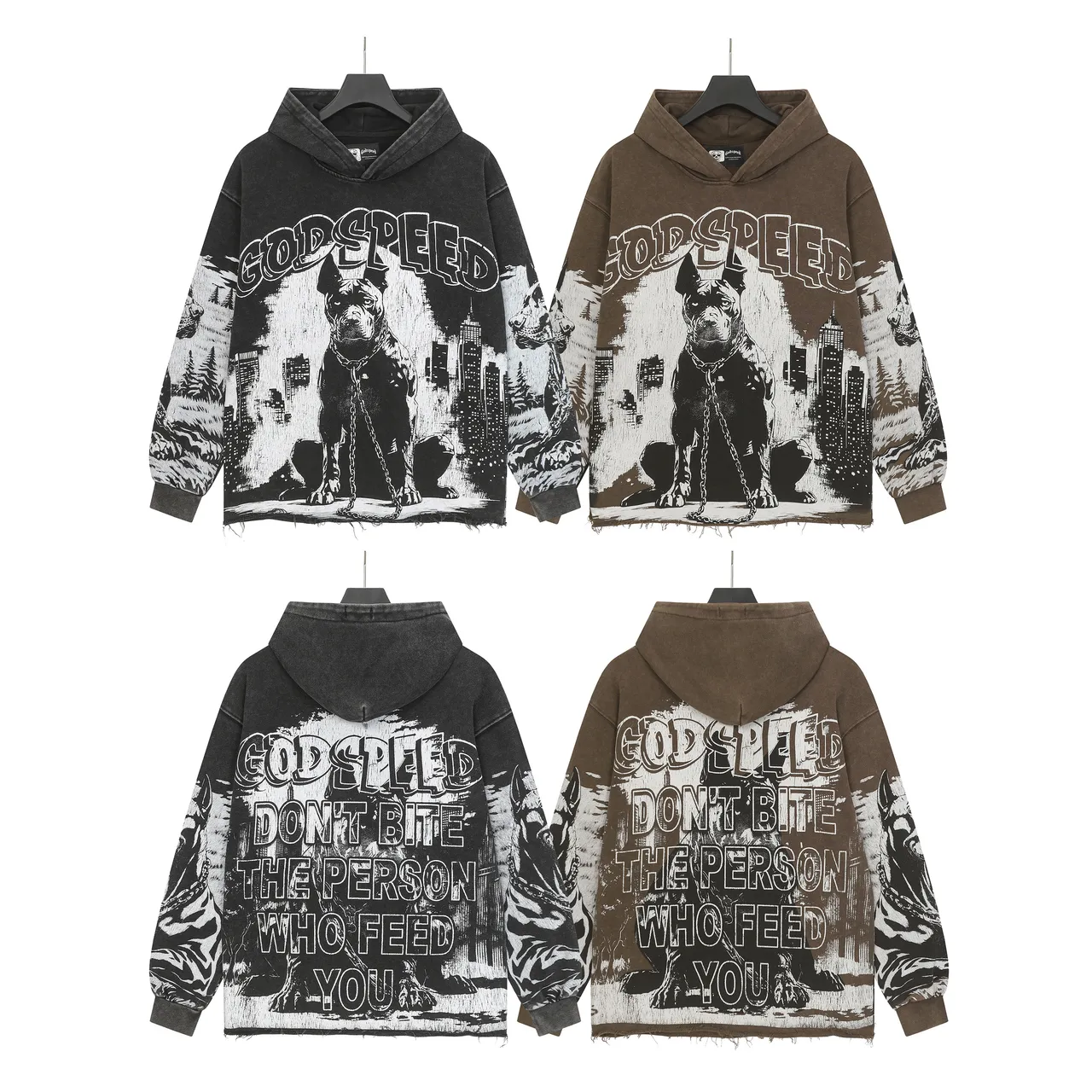 Godspeed Brown Black Oversized Fit Distressed Hem Hoodie