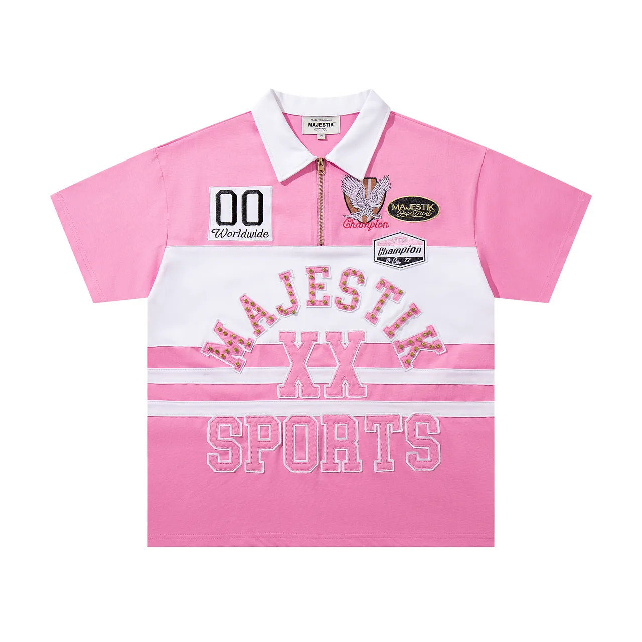 Champion Pink and White Color-Block Embroidered Polo Shirt