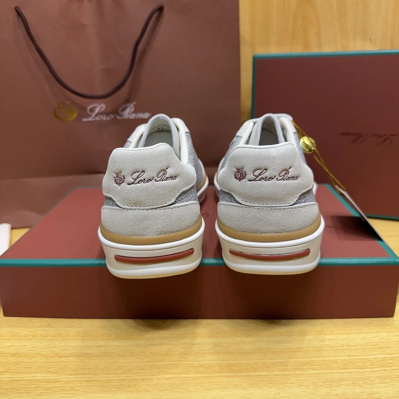 Loro Piana Gray Beige Woven Textile Upper Suede Overlays Lifestyle Sneakers