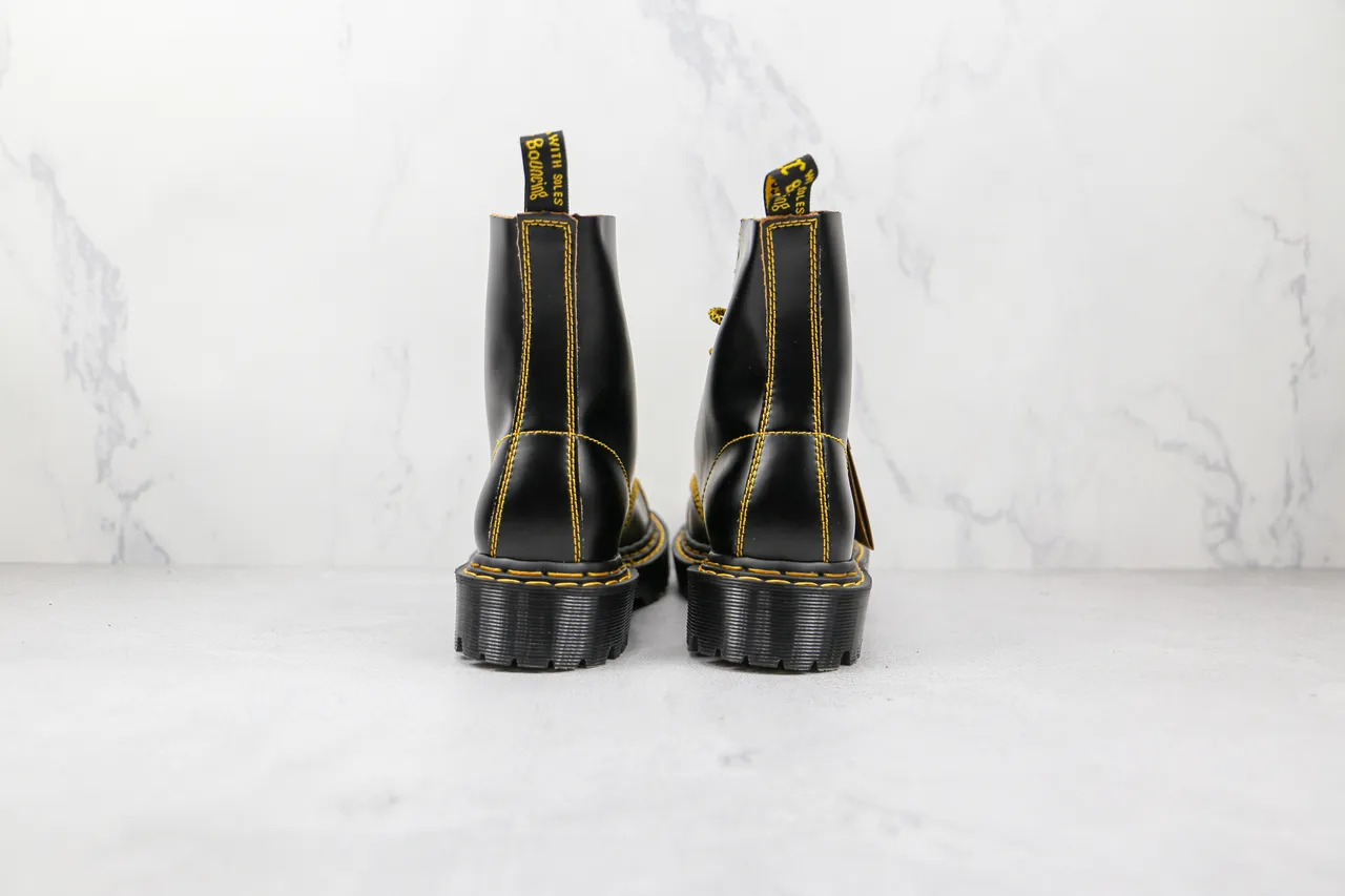 Dr. Martens Black Yellow Leather Contrast Stitching Martin Boots