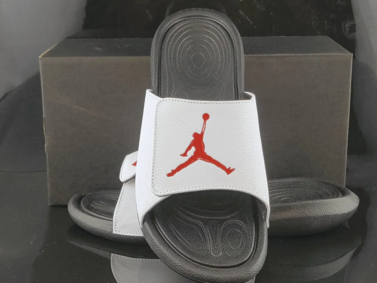 Air Jordan Slide White Black Molded Rubber Sole Textured Outsole Slippers