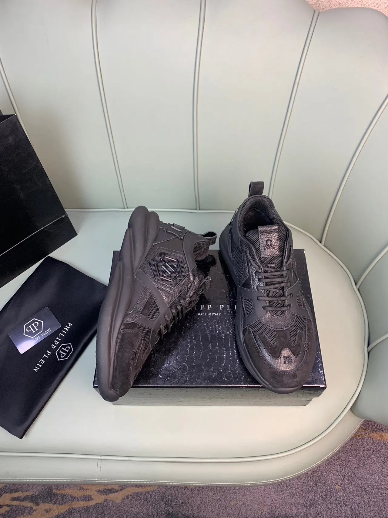 Philipp Plein Black Sole Mixed-Material Upper Chunky Sneakers