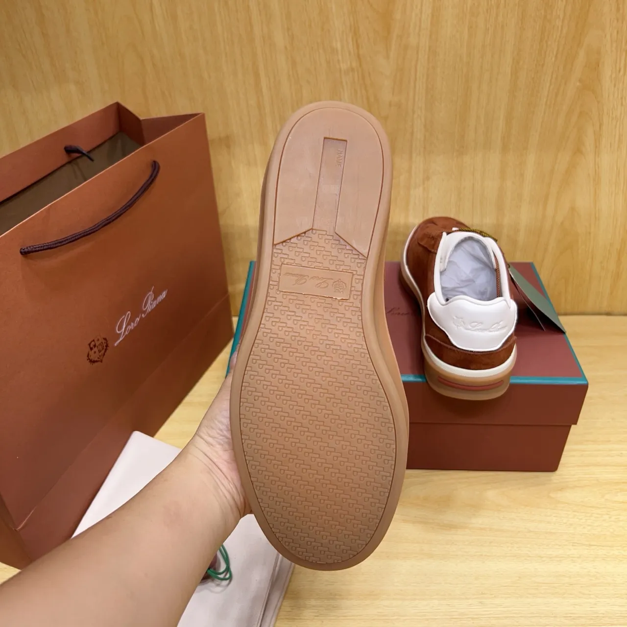 Loro Piana Brown Suede and Textile Low-Top Lifestyle Sneaker