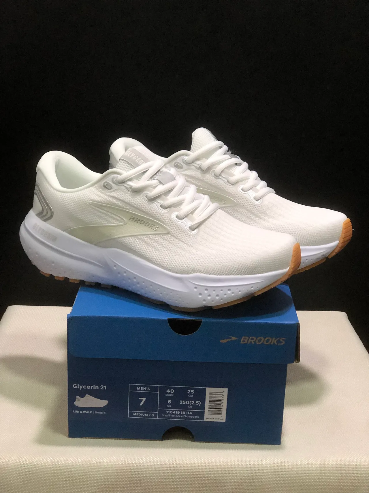 Brooks Glycerin White and Gum Running Shoes