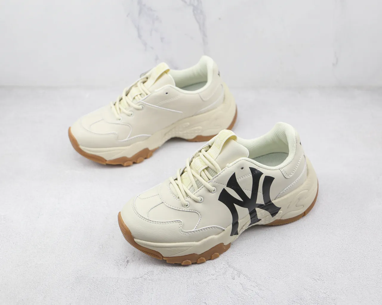 New Era Beige Black Sole Oversized NY Logo Chunky Sneakers