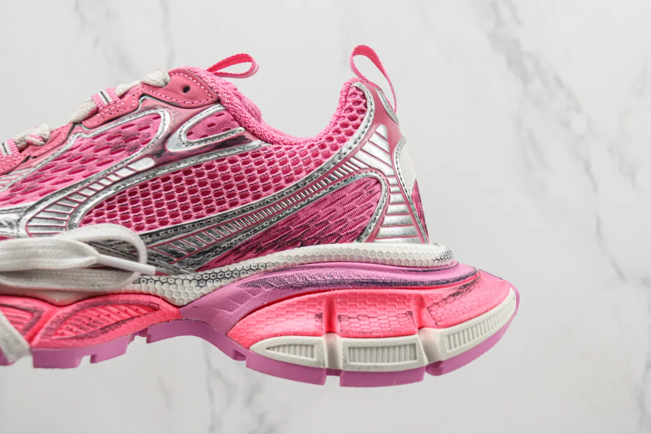 ASICS Pink Silver Mesh Upper Synthetic Overlays Chunky Sneakers