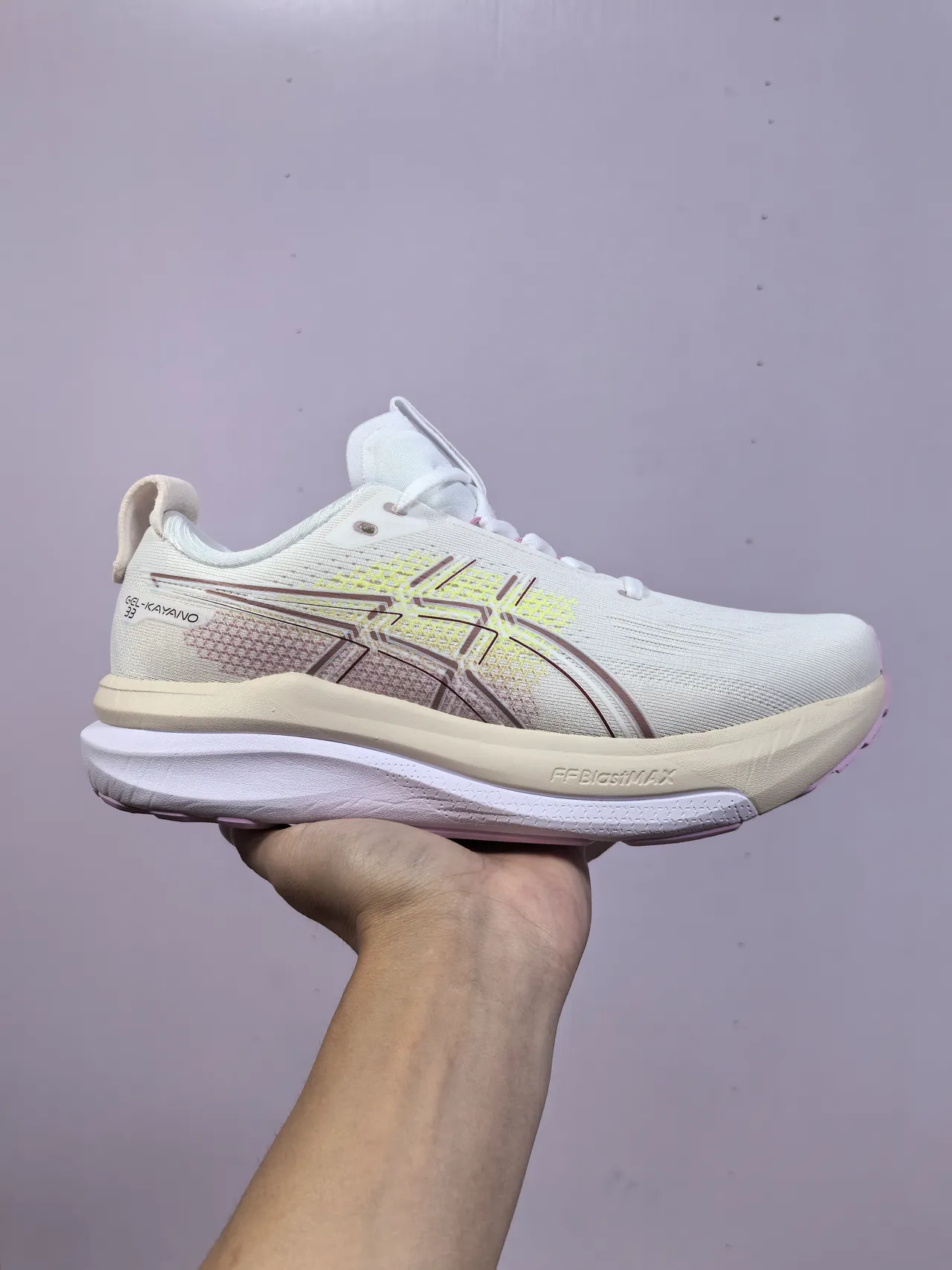 ASICS Gel-Kayano 33 Beige Pink Engineered Knit Upper Gradient Color Blocking Running Shoes