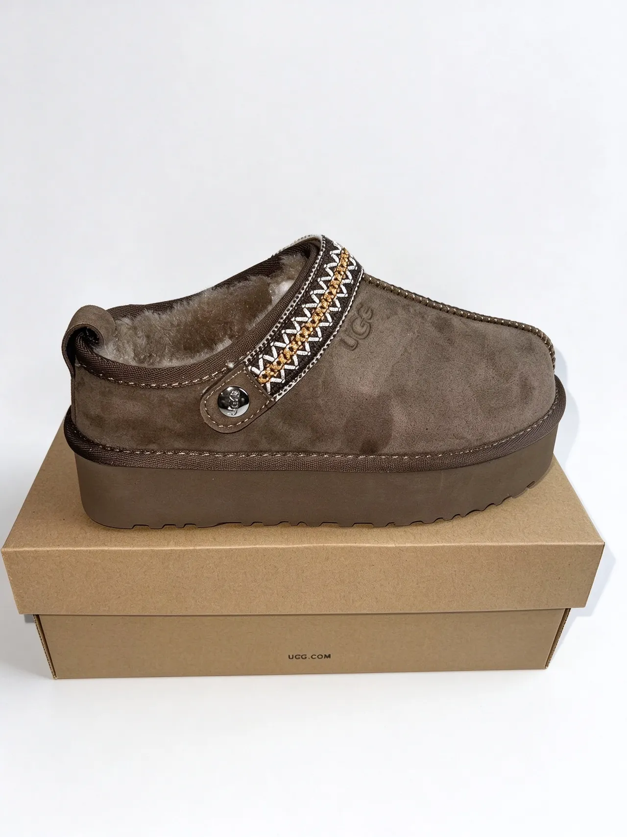 UGG Tasman Brown Beige Suede Upper Shearling-Lined Casual Shoes