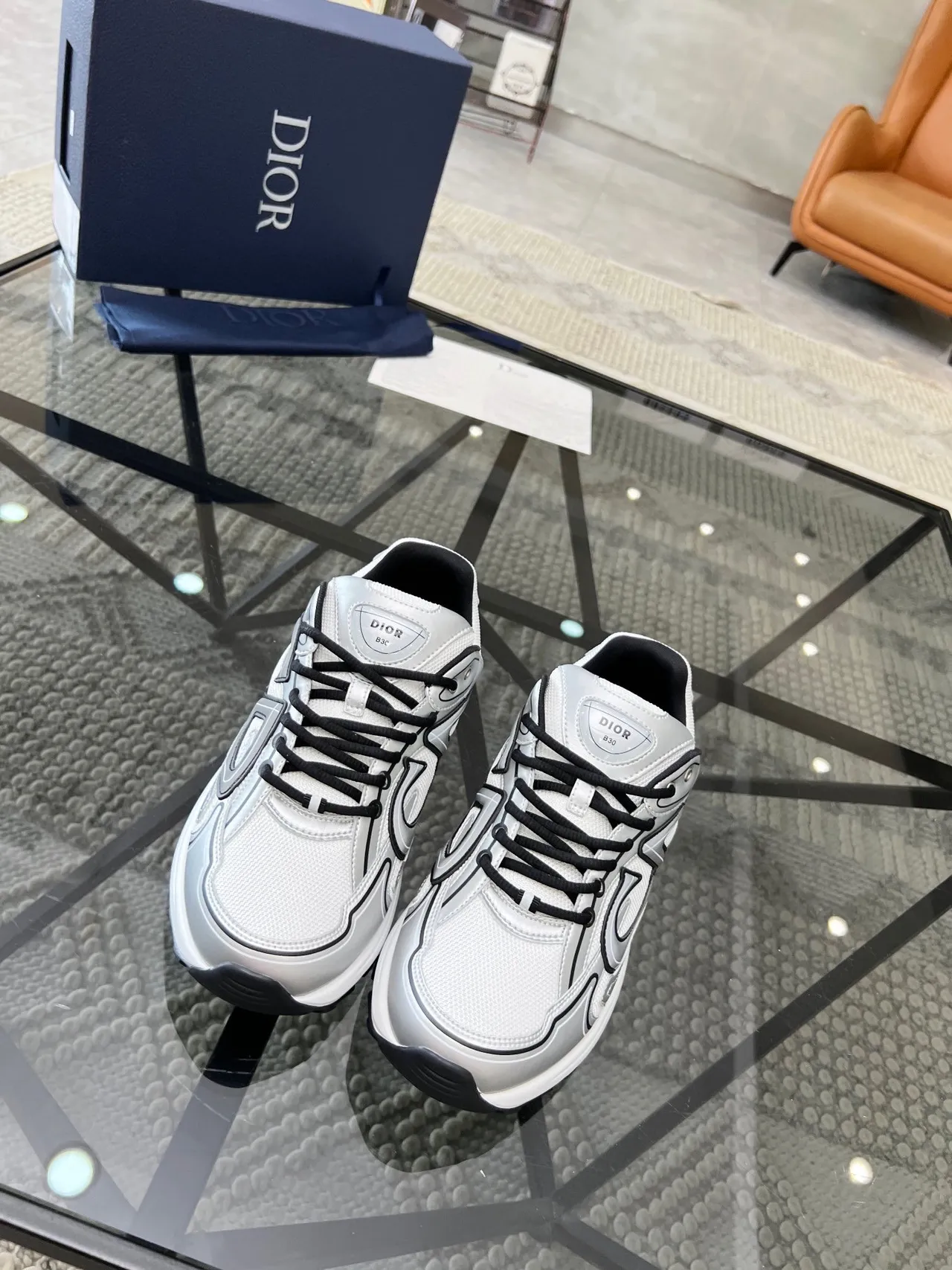 Dior White Gray Chunky Platform Sole Oversized Logo Overlay Lifestyle Sneakers