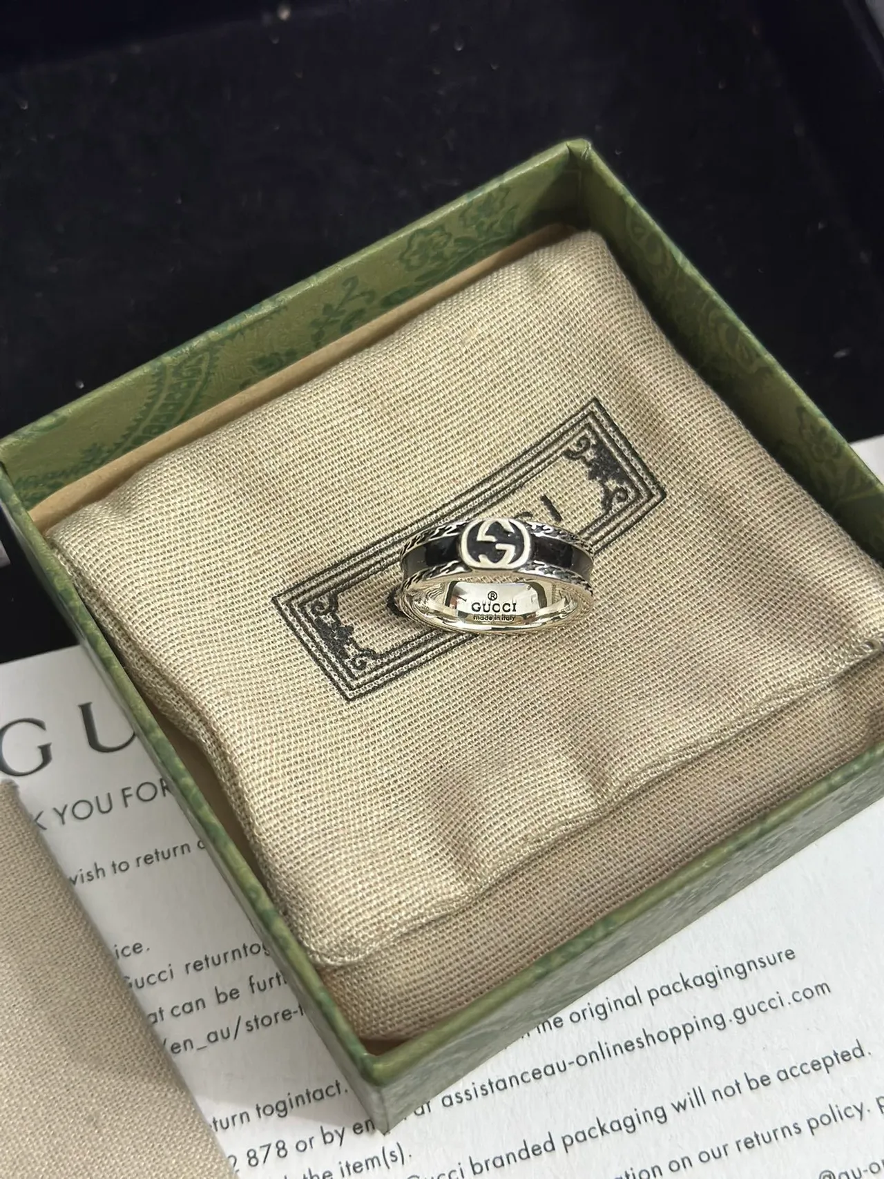 Gucci Interlocking Double G Black Enamel Ring