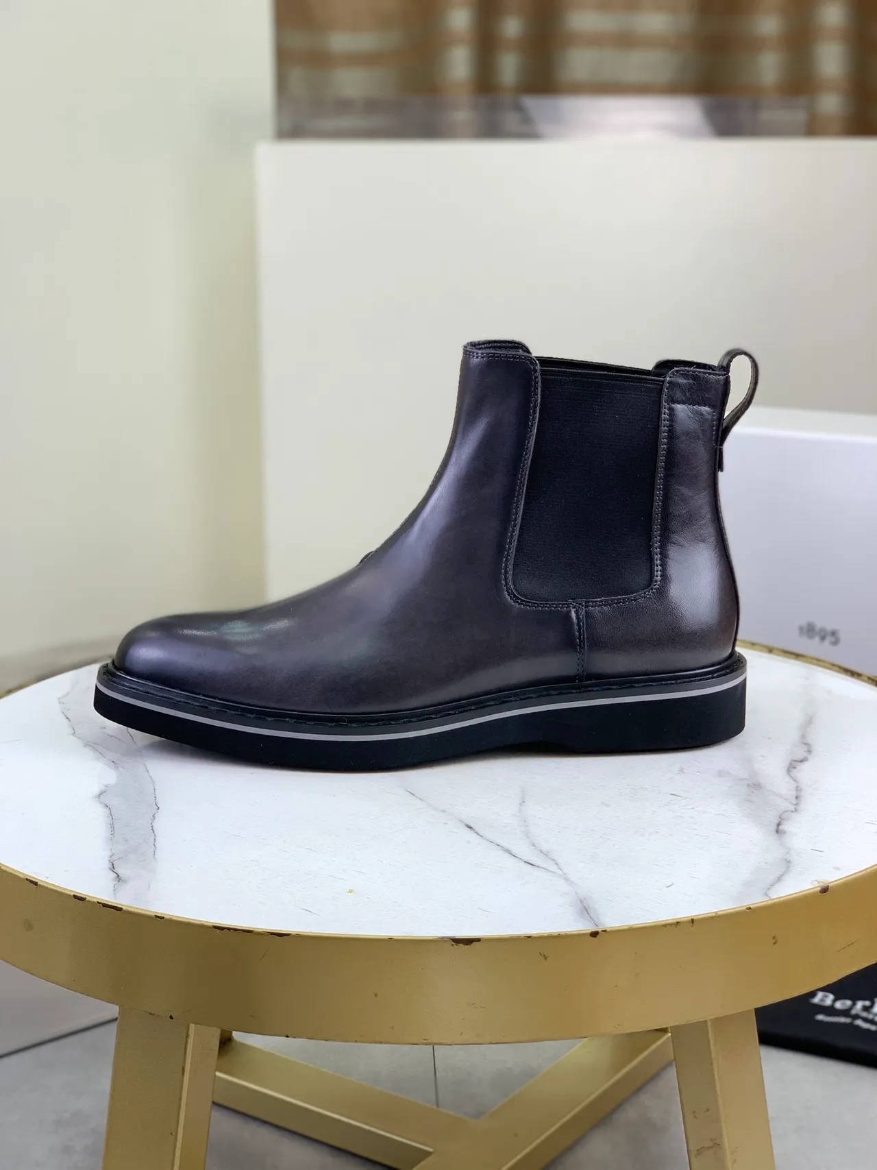 Berluti Black Polished Leather Square-Toe Chelsea Boots