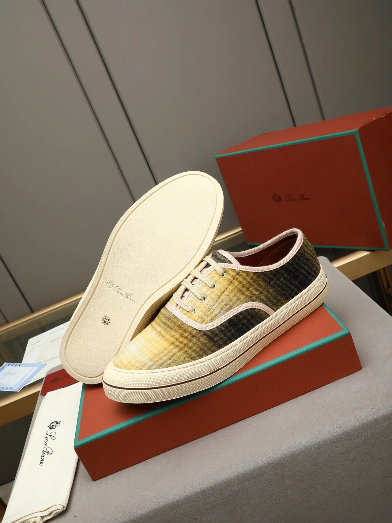 Loro Piana Plaid Wool Low-Top Sneaker