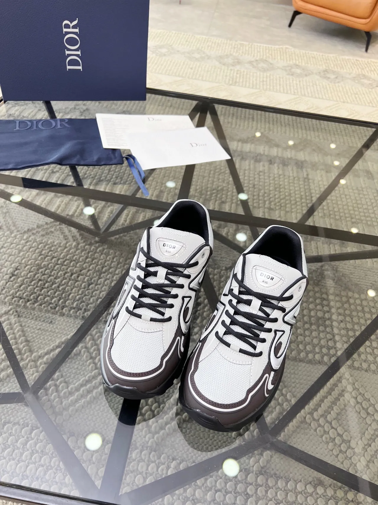 Dior B23 Oversized Logo Brown White Gray Chunky Sneakers