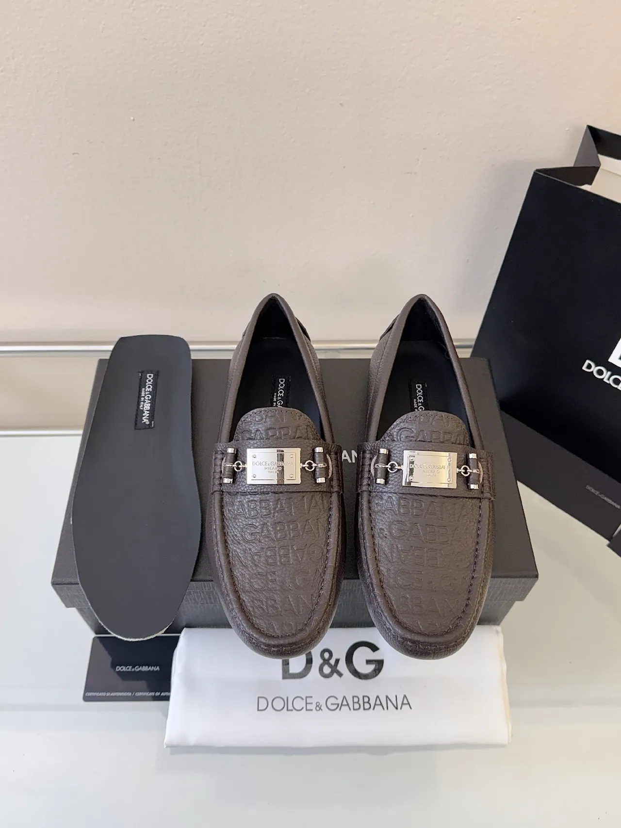 Dolce & Gabbana Portofino Brown Pebbled Leather Horsebit Loafers