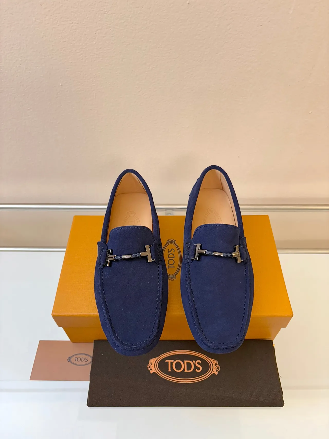 Tod's Gommino Navy Beige Suede Upper Horsebit Buckle Loafer